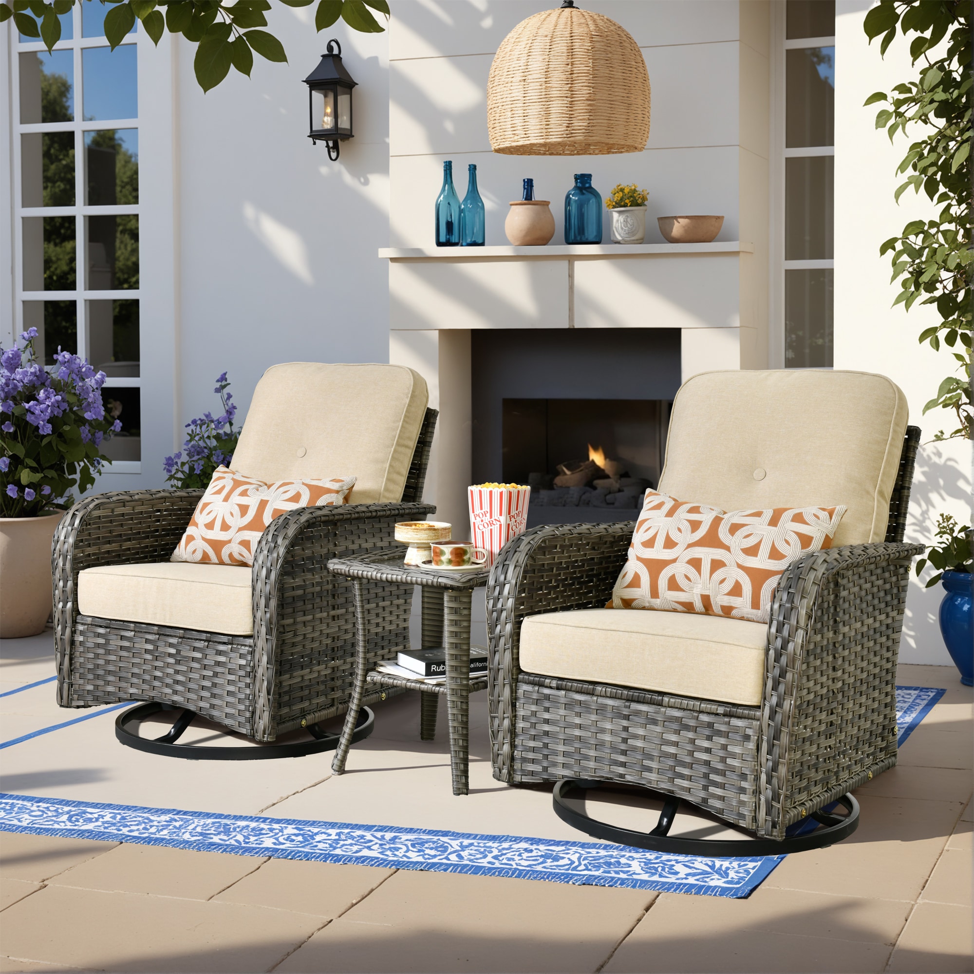 ALTRIGUS 6L-GNC600-3-AL 3 -Piece Wicker Patio Conversation Set with Beige Cushions
