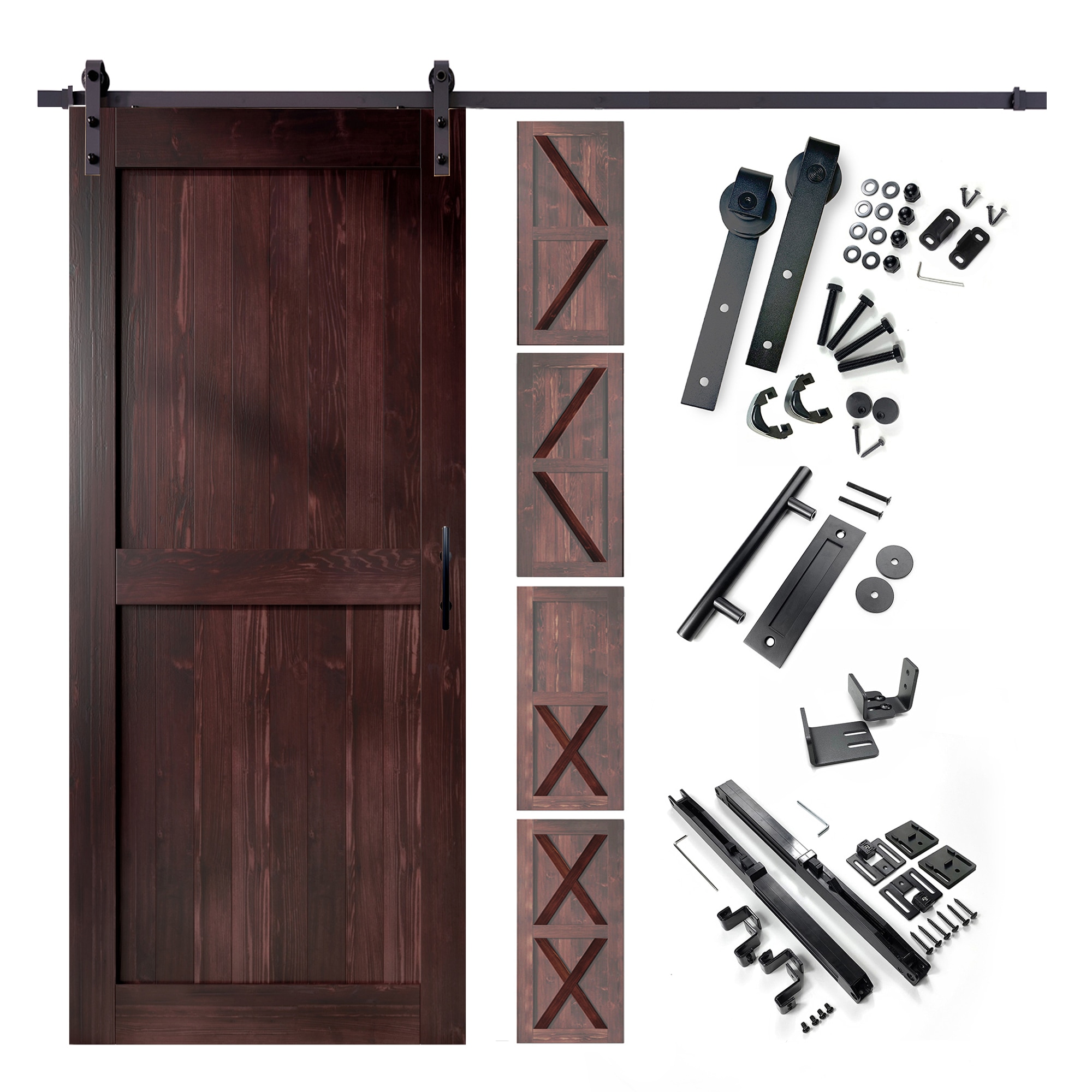HOMACER YT1TGH108C-4880F-RD 48-in x 80-in Red Mahogany Pine Wood Solid core Single Barn Door (Hardware Included)