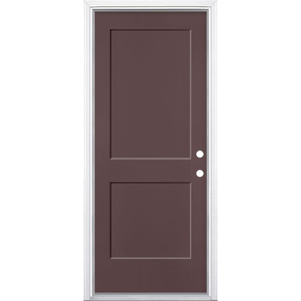 Masonite 5204106 32-in x 80-in x 4-9/16-in Fiberglass No glass Left-hand inswing Currant Painted Prehung Front Door with Brickmould Insulating core