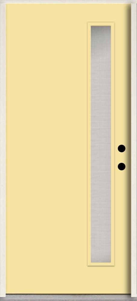 RELIABILT LO1065670 Spotlights 36-in x 80-in x 4-5/8-in Fiberglass 1/4 lite Left-hand inswing Cabana Yellow Paint Painted Prehung Front Door Insulating core