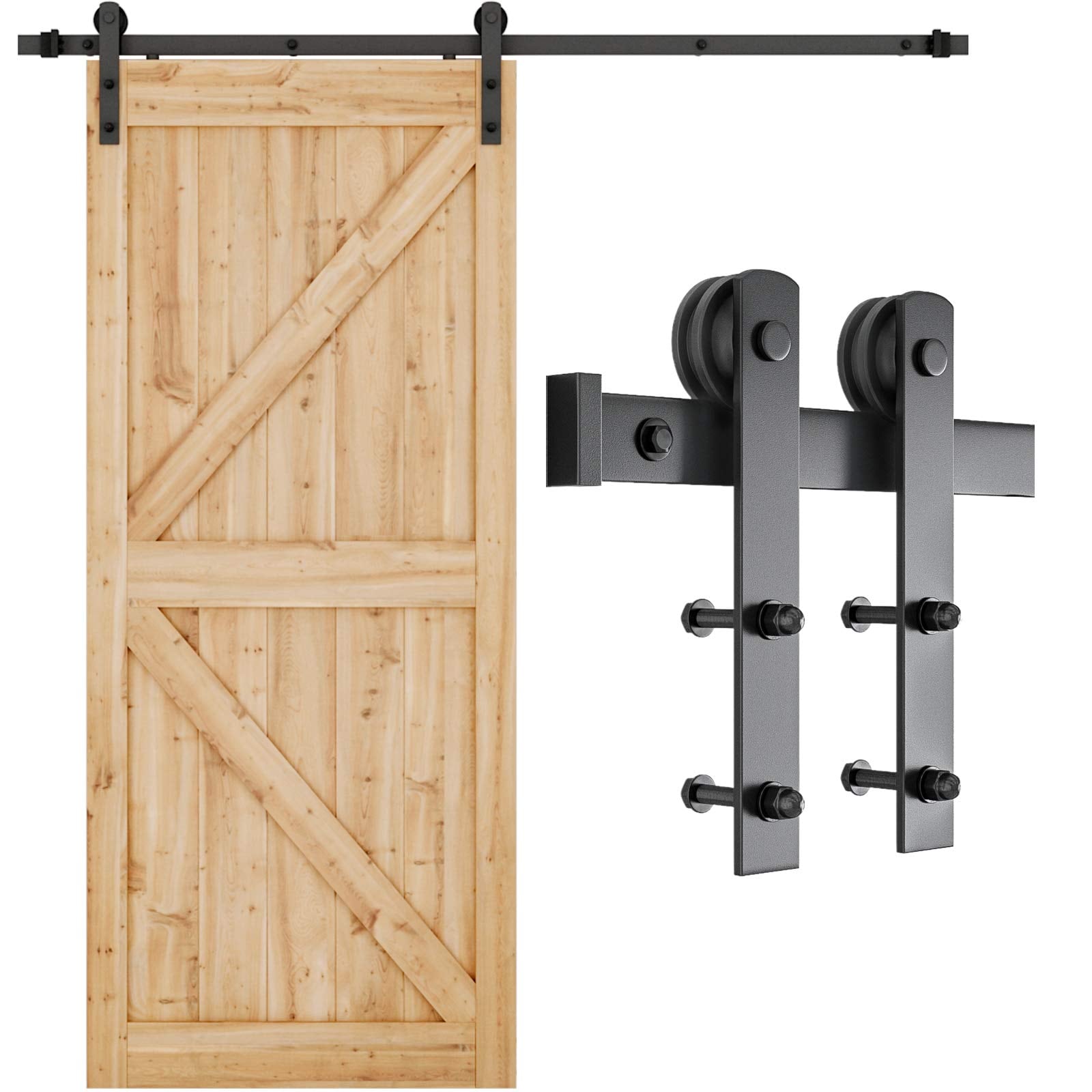 Ahfiwaso  6 6FT Barn Door Hardware Kit Heavy Duty Carbon Steel Sliding Door Track System for 36 to 40 Inch Wide Panel Smooth and Quiet Operation