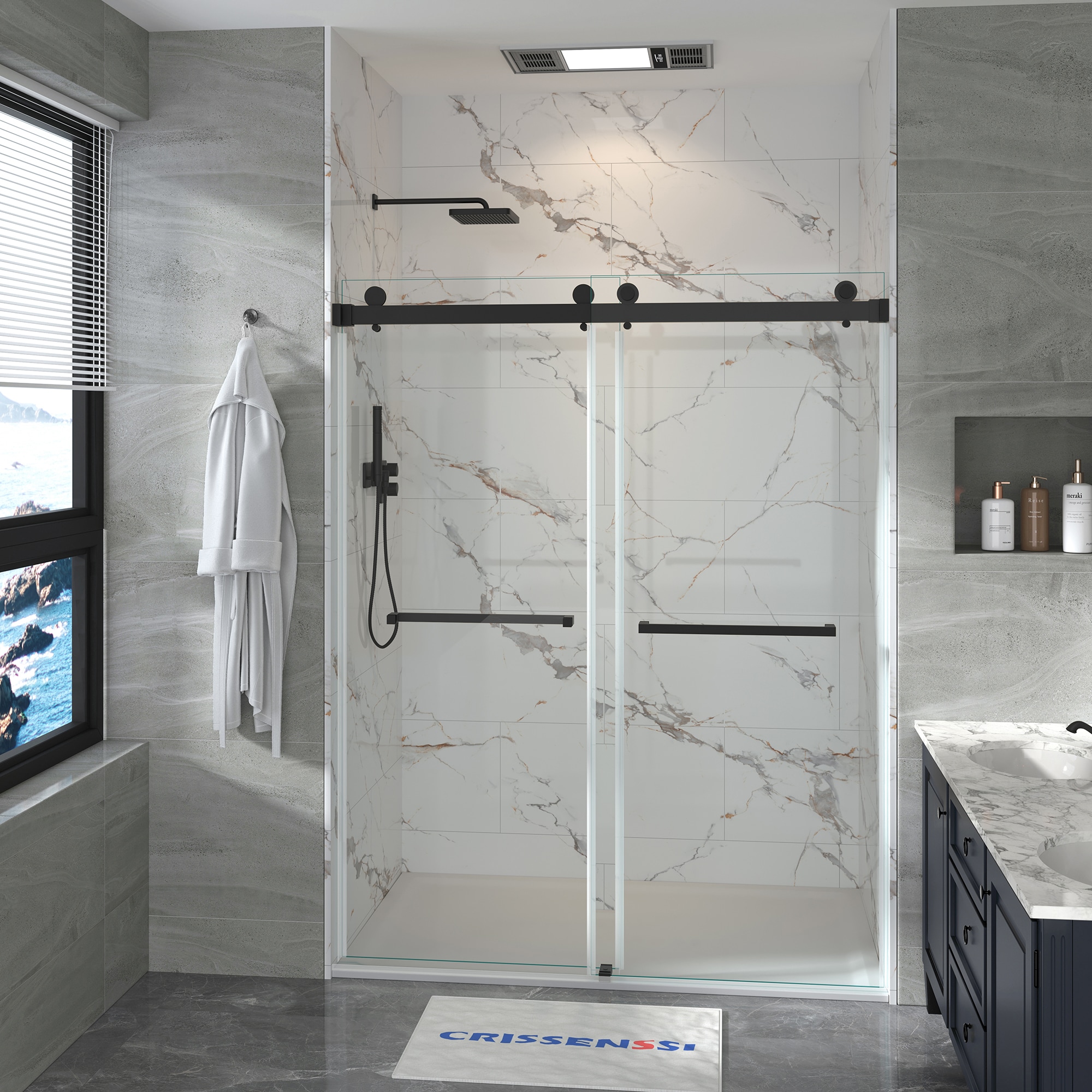 CASAINC Shower Door Matte Black 68-in to 72-in x 76-in Frameless ...