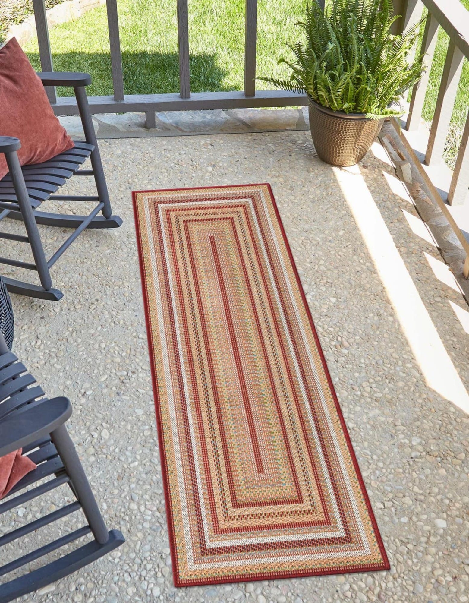 Unique Loom 3176963 Ensenada Baja Outdoor 2 x 4 (ft) Loomed Polypropylene Burgundy Rectangular Indoor/Outdoor Stripe Coastal Runner rug