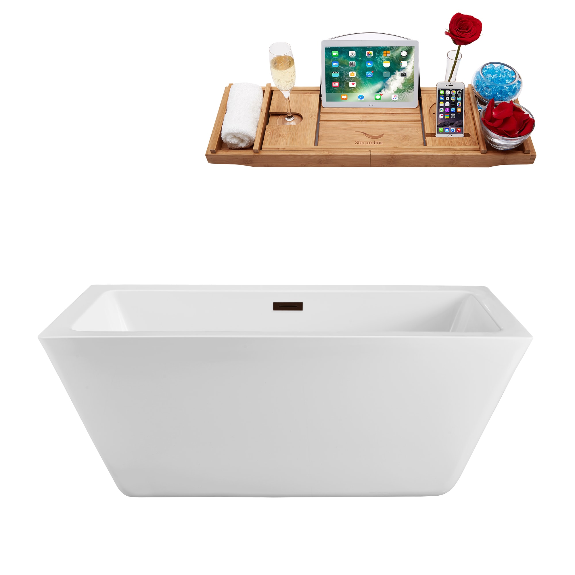 Streamline N321ORB 31.5-in x 70.3-in Glossy White Acrylic Rectangular Freestanding Soaking bathtub with Drain ( Center Drain )