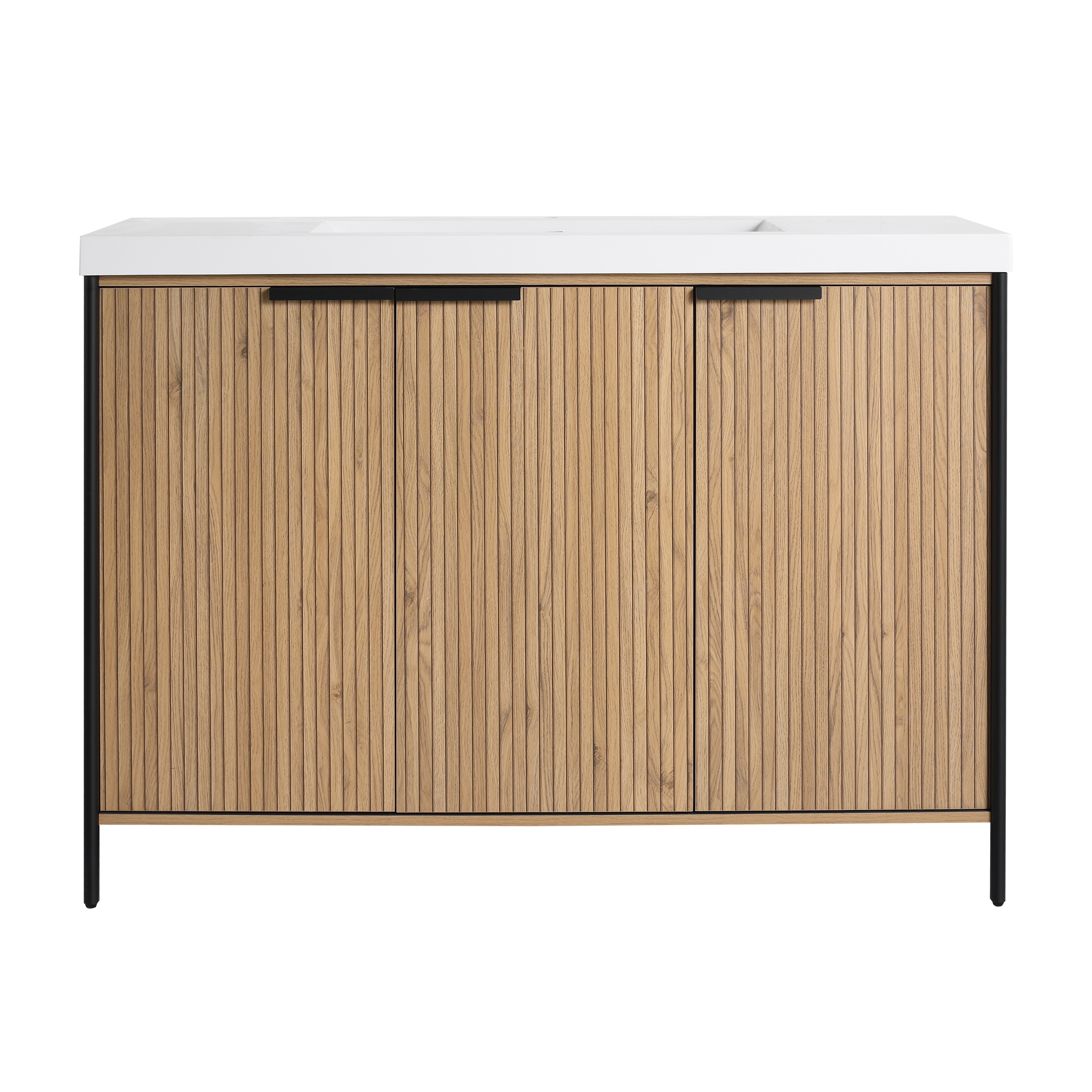 WELLFOR GLEM-46647 48-in Light Coffee Single Sink Bathroom Vanity with White Resin Solid Surface Top