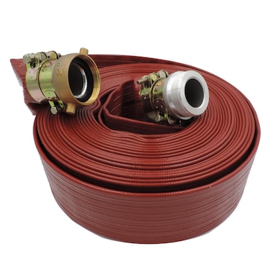 Red 2" x 50' Camlock Lay Flat PVC Discharge Hose with Quick Connect Fittings