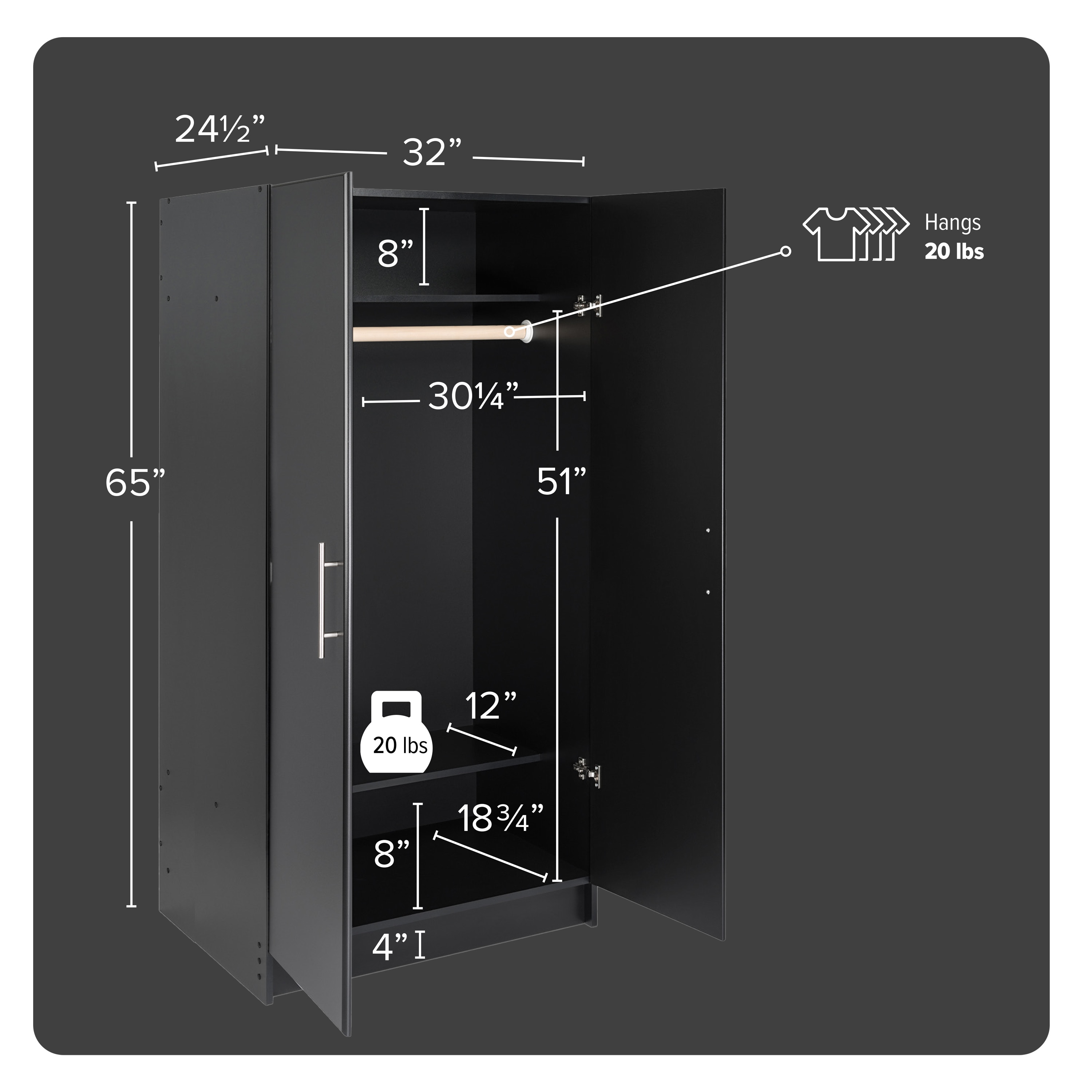 Prepac Elite 32-in W x 65-in H Wood Composite Black Freestanding Utility Storage Cabinet