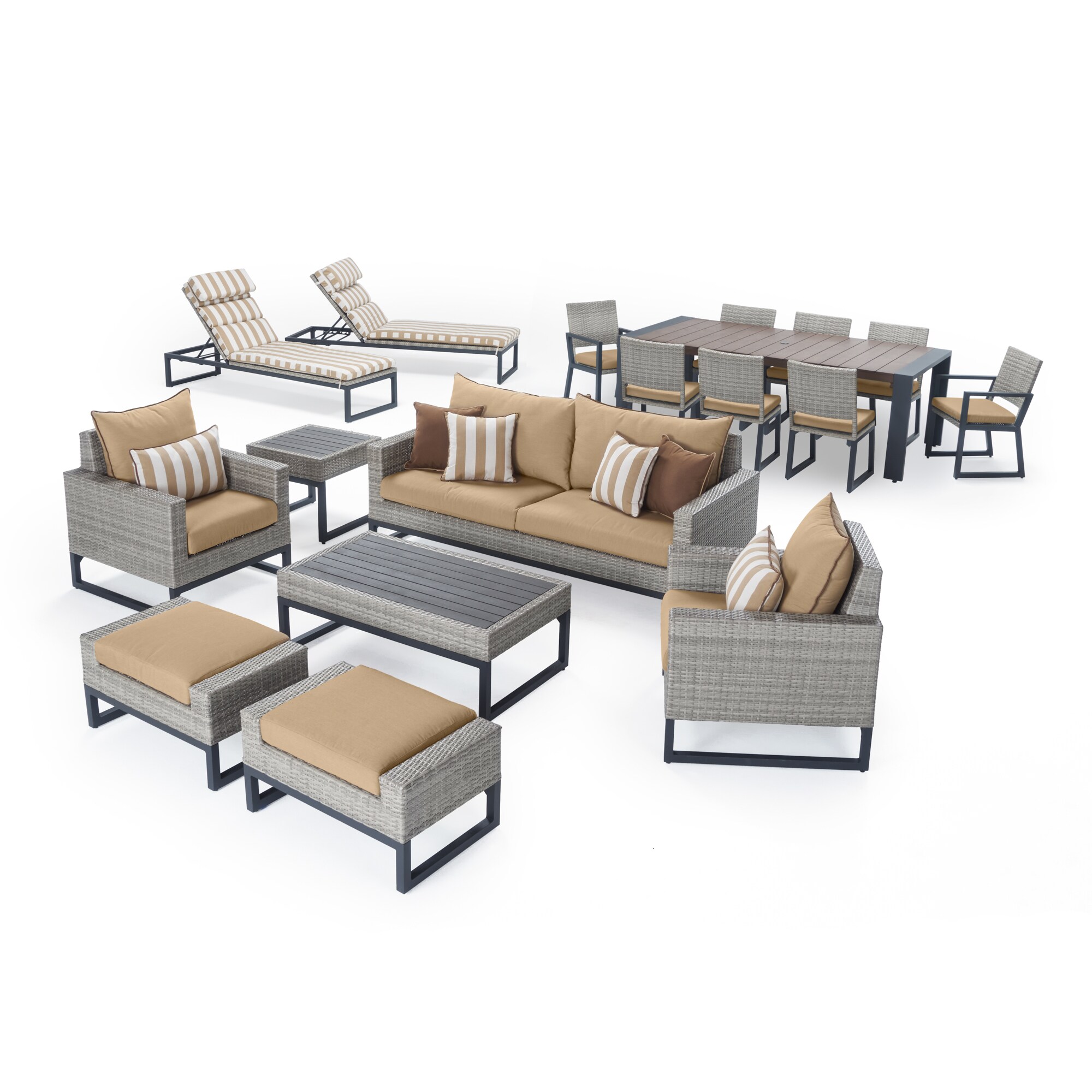 RST Brands OP-PEEST18-MILOGMXMK Milo 18-Piece Wicker Patio Conversation Set with Off-white Sunbrella Cushions