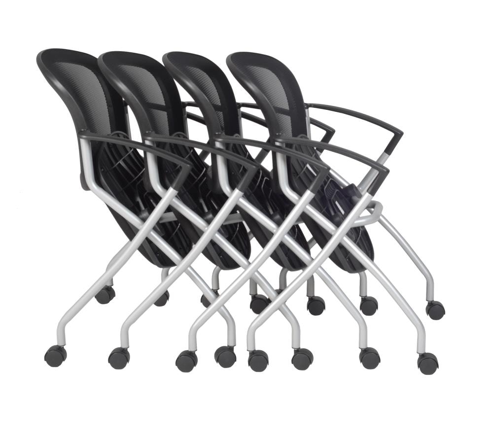 Cadence Black Mesh Nesting Conference Chairs with Fixed Arms