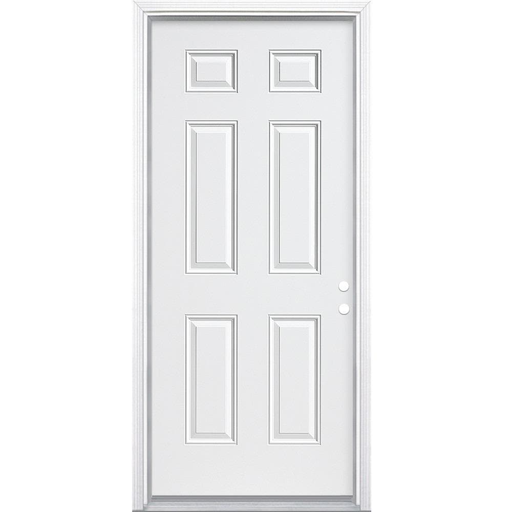 Therma-Tru Benchmark Doors 36-in x 80-in Steel Left-Hand Inswing Ready To Paint Prehung Single Front Door with Brickmould Insulating Core in White -  10087799
