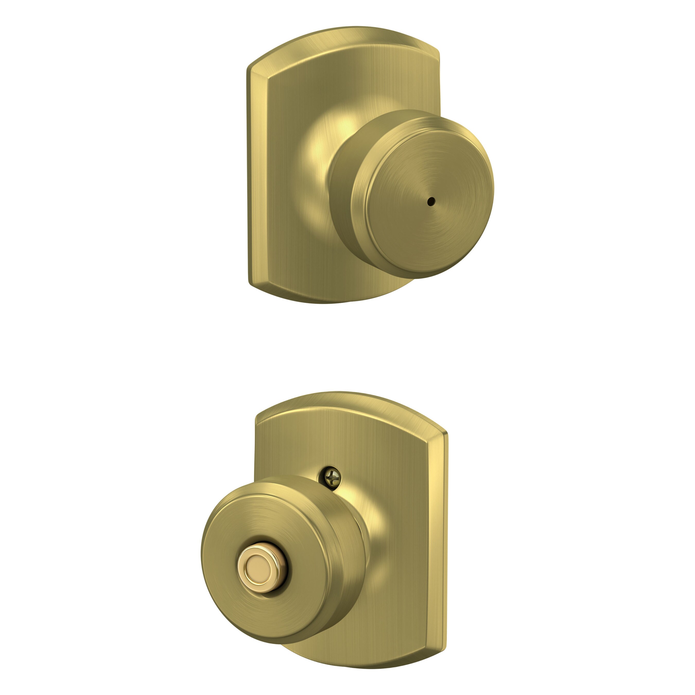 Schlage F40 BWE 608 GRW Satin Brass Interior Bed/Bath Privacy Door Knob