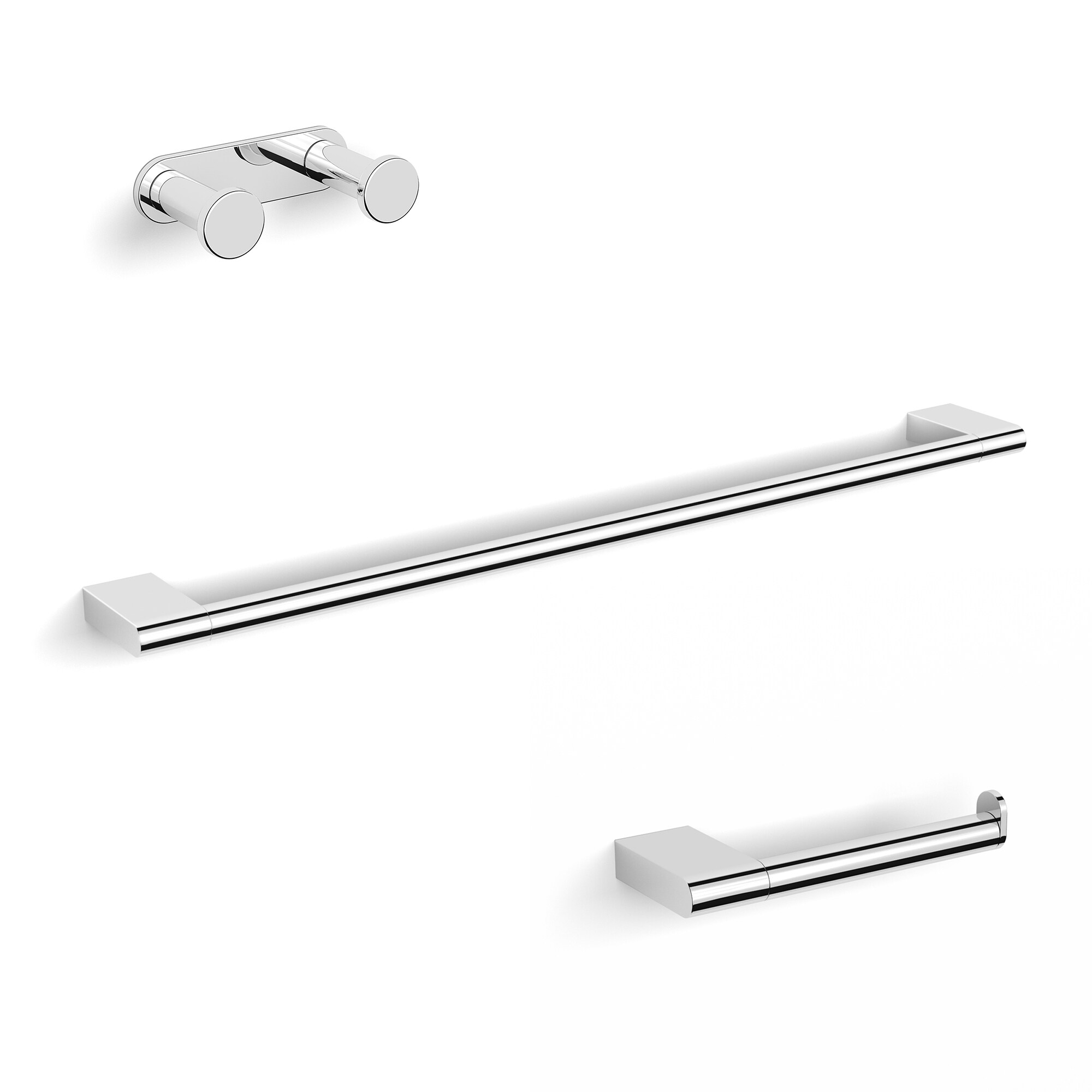 WS Bath Collections ICE WSBC 29090B CR 3 -Piece Ice Polished Chrome Decorative Bathroom Hardware Set Towel Bar, Toilet Paper Holder, ,Robe Hook Included