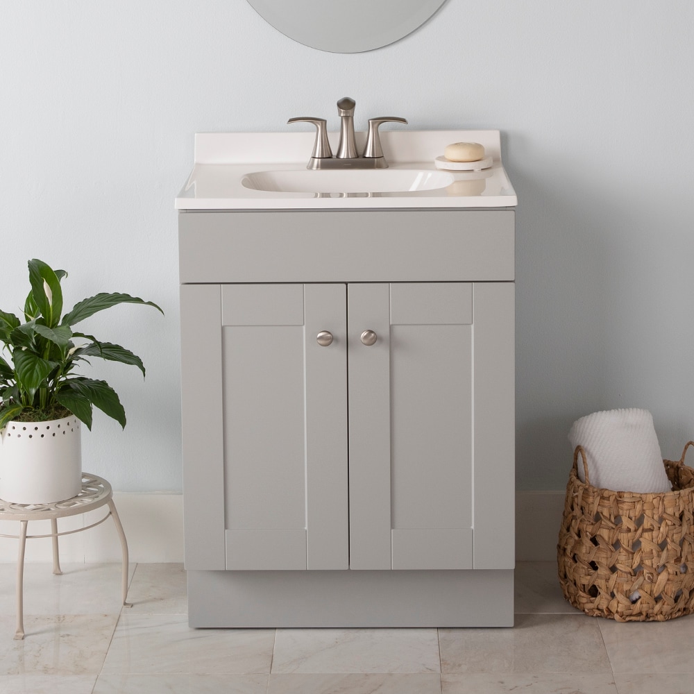 Project Source 24-in Gray Single Sink Bathroom Vanity with White Cultured  Marble Top in the Bathroom Vanities with Tops department at