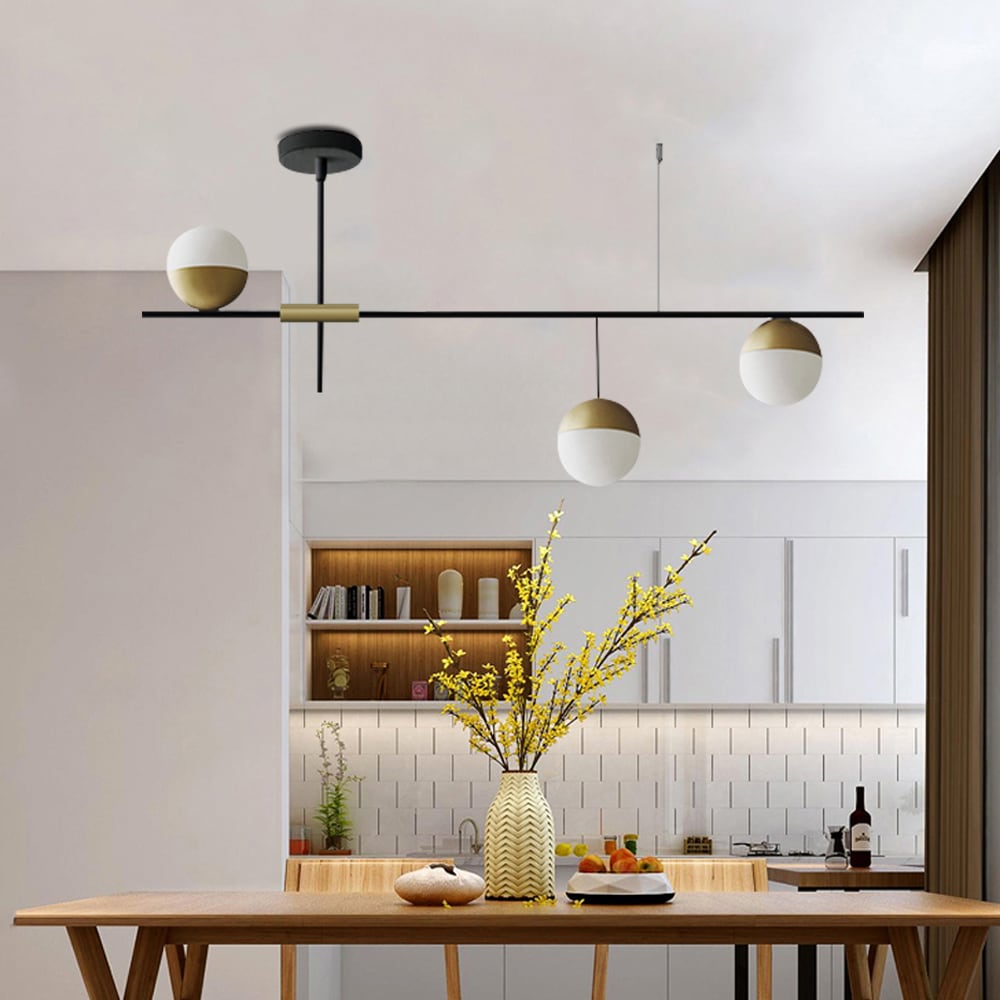 Oukaning HG-LMLZBY-4253-US 3 -Light Gold Modern/contemporary White glass Linear Integrated LED Large Hanging Kitchen island light