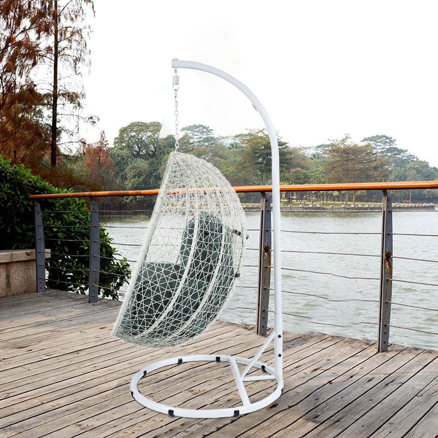 White hanging egg chair best sale with stand