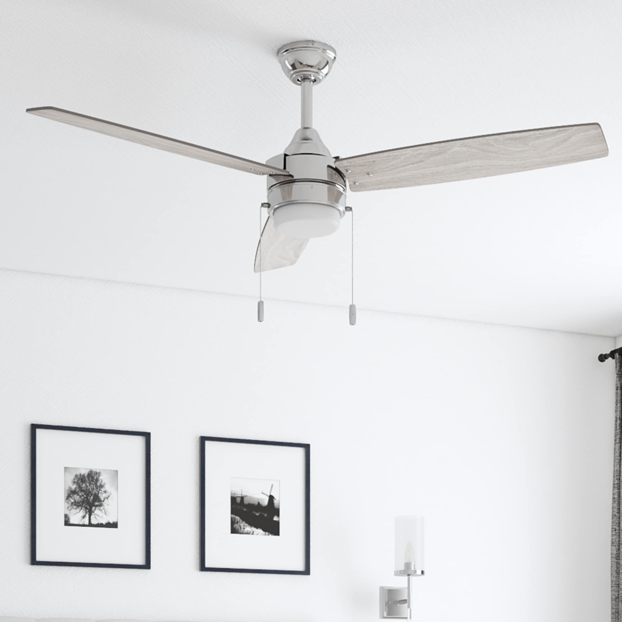 Harbor Breeze 42307 Tatem 48-in Color-Changing Brushed nickel with Driftwood/toffee Blades With Light ( 3 -Blade )