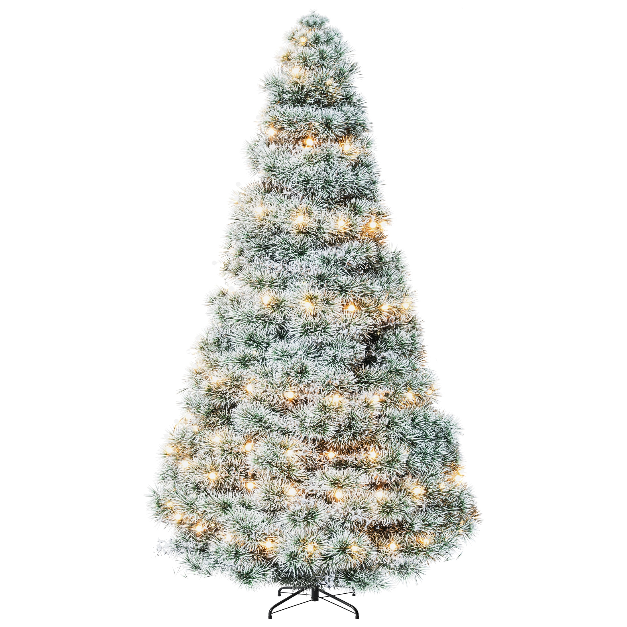 Sweetcrispy 9-ft Spruce Pre-lit Full Flocked White Artificial Christmas Tree with 600 White LED Lights and 2000 Branch Tips