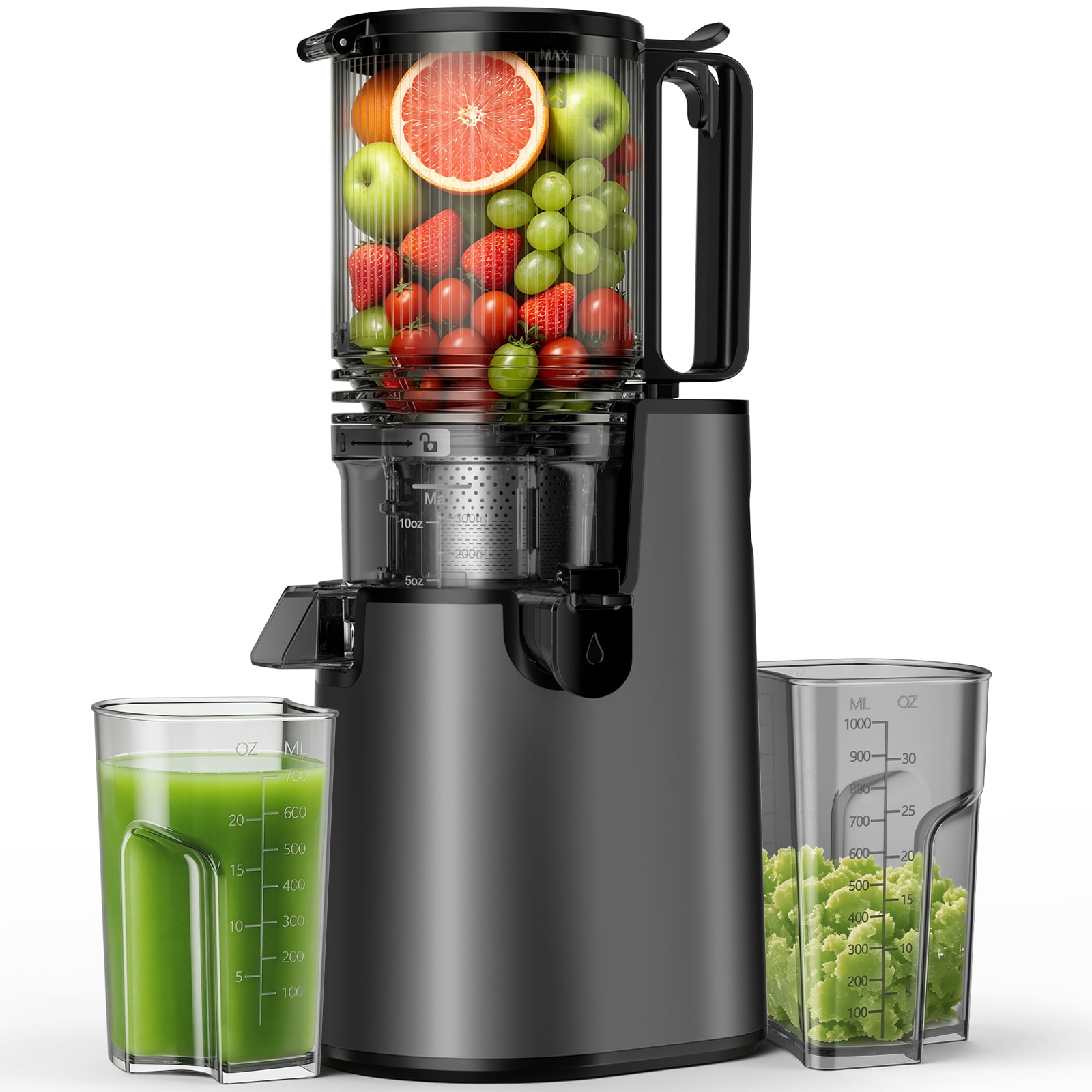ToLife T-SKU002342 Press Juicer Professional Slow Masticating Juicer for Whole Vegetables and Fruits with High Juice Yield Black