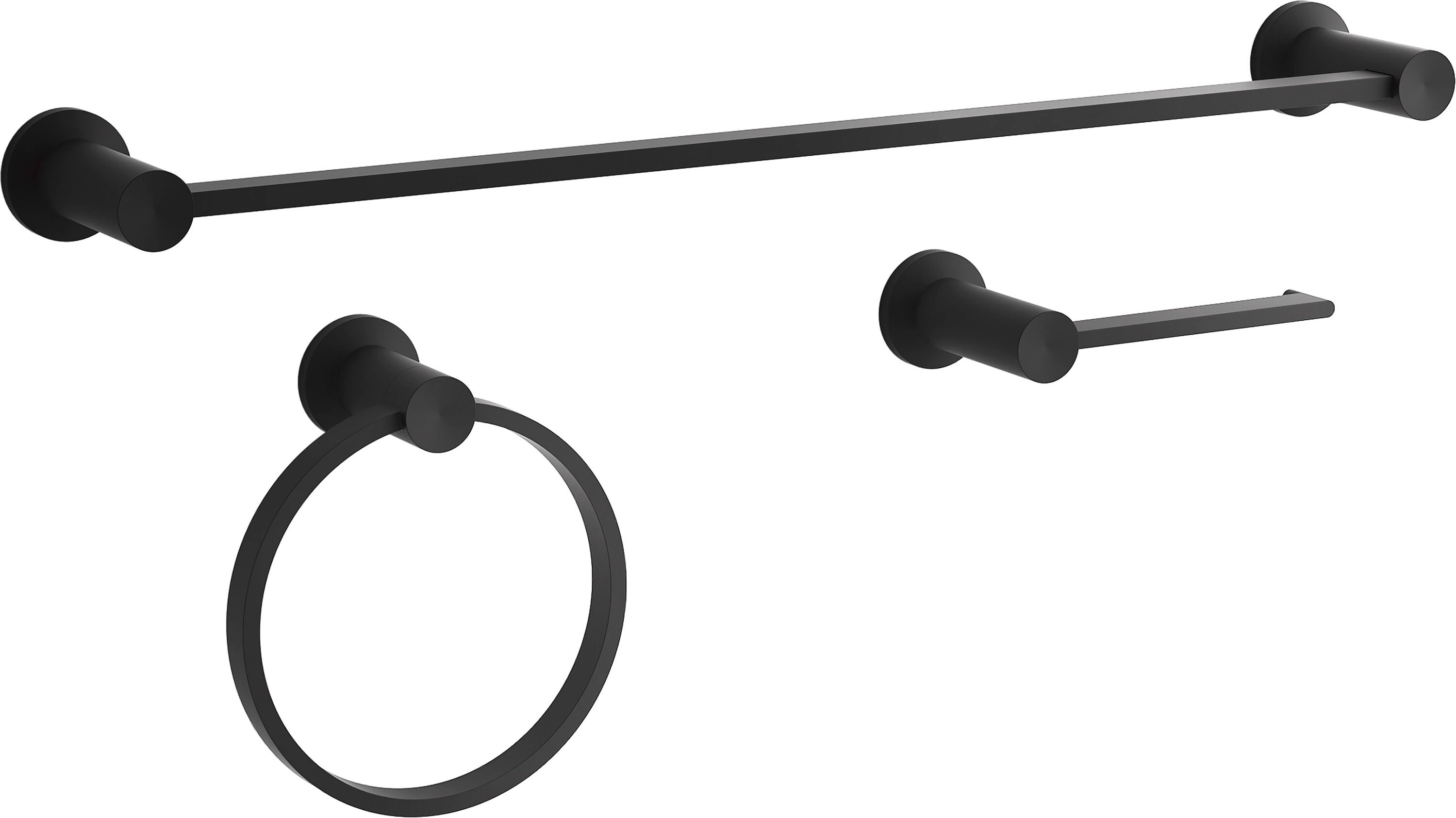 KOHLER R34793-BL 3 -Piece Premise Matte Black Decorative Bathroom Hardware Set Towel Bar, Toilet Paper Holder, Towel Ring Included