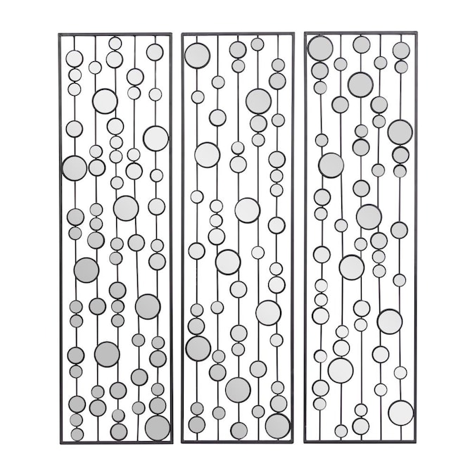 Grayson Lane Glam Style Large Rectangular Metal Wall Decor Panels With Round Mirrors Set Of 3 10 8221 X 36 Each In The Accents Department At Com - Rectangular Wall Art Panels
