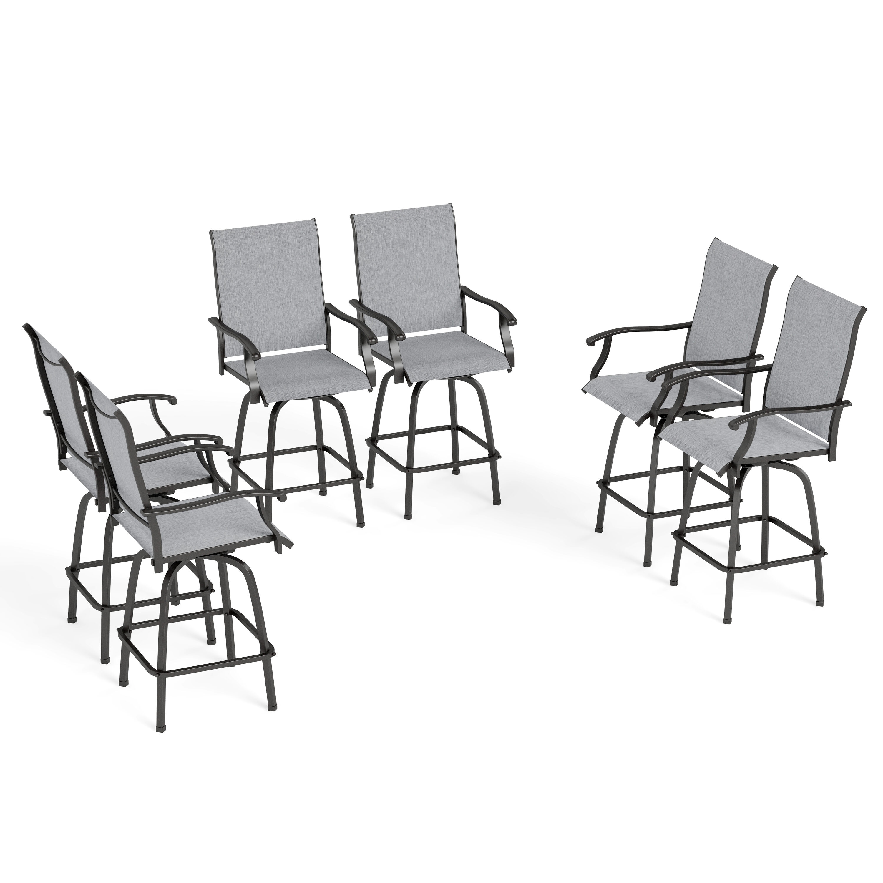 Sunshine Valley 3-E02GF030800301-GR Set of 6 Black Steel Frame Swivel Dining Chair with Gray Textilene Solid Seat