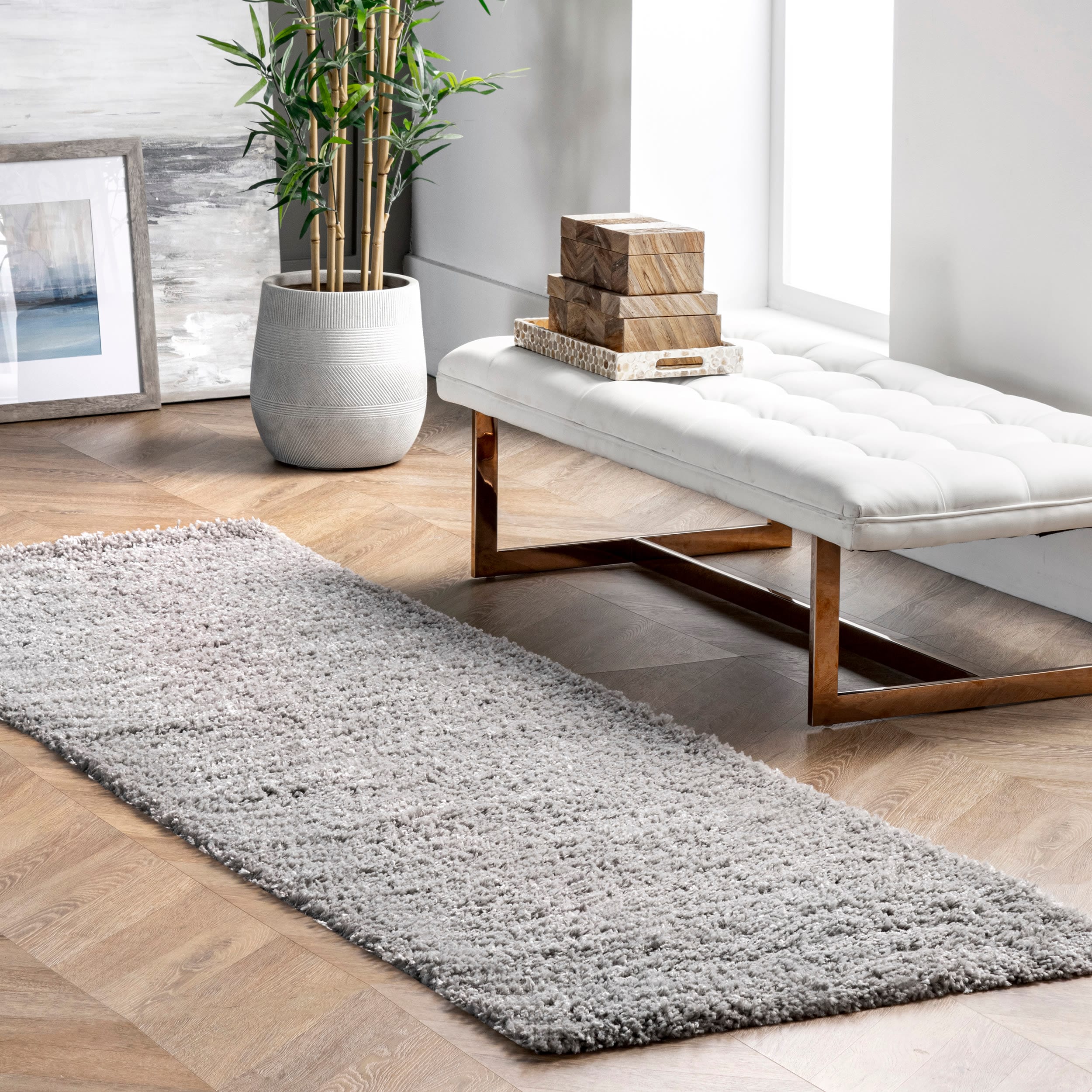 nuLOOM OZSG02O-2808 2 x 8 (ft) Loomed Polypropylene Silver Rectangular Indoor Solid Runner rug