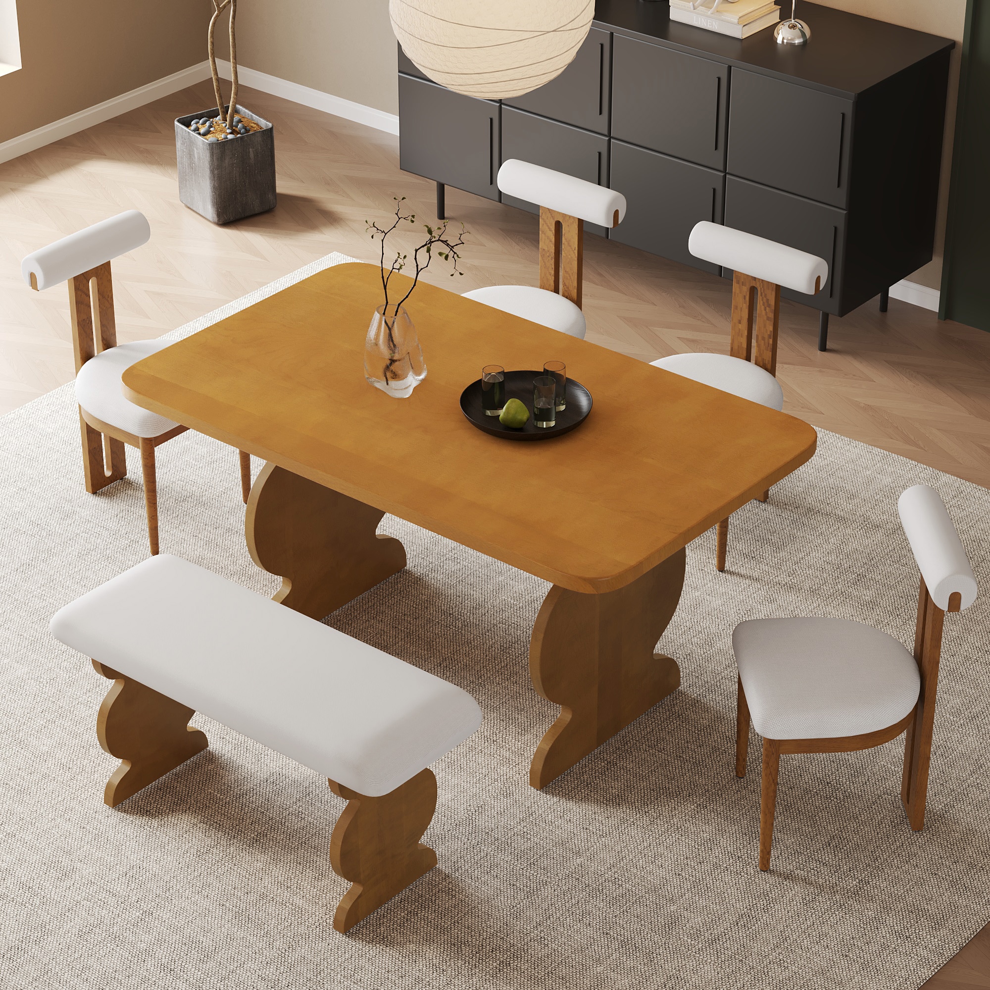 ModernLuxe L-SP000067AAD 6-Piece Dining Set, Mid-Century Modern Table Set Walnut Contemporary/Modern Dining Room Set with Rectangular Table ( Seats 6 )