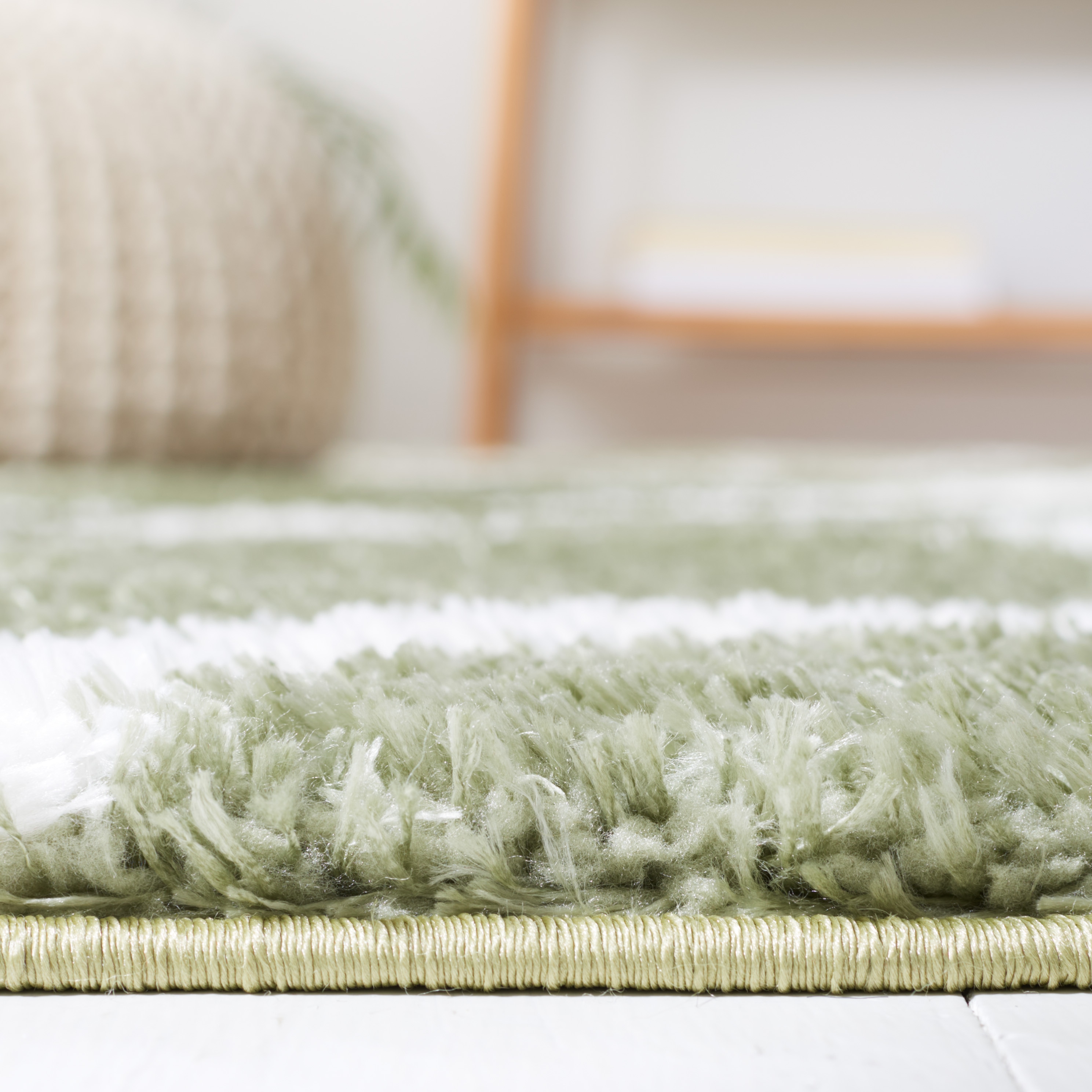 Sage and White Geometric Shag Runner Rug 2' x 9'