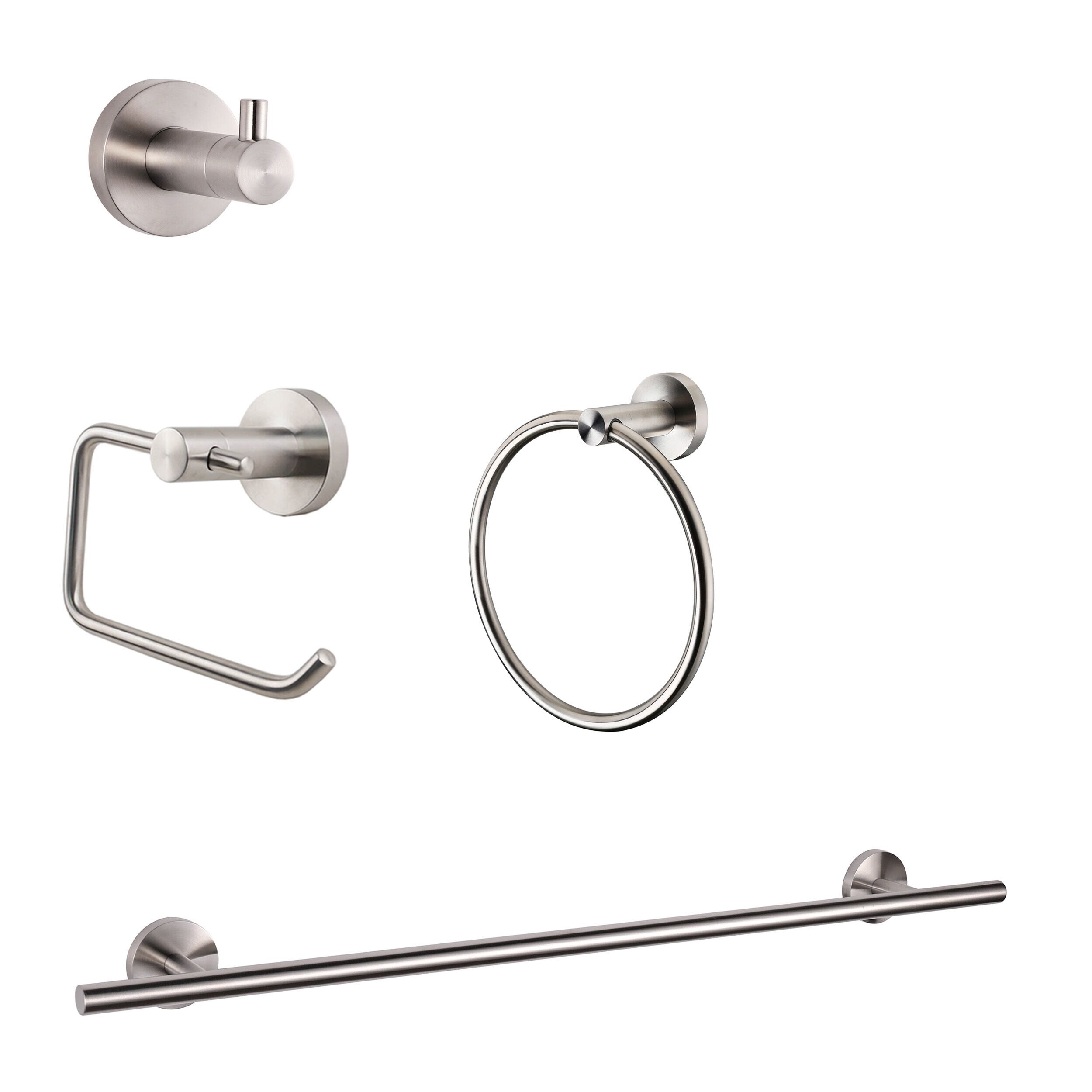 Lexora LAS16152SN 4 -Piece Bagno Nera Satin Nickel Decorative Bathroom Hardware Set Towel Bar, Toilet Paper Holder, Towel Ring ,Robe Hook Included