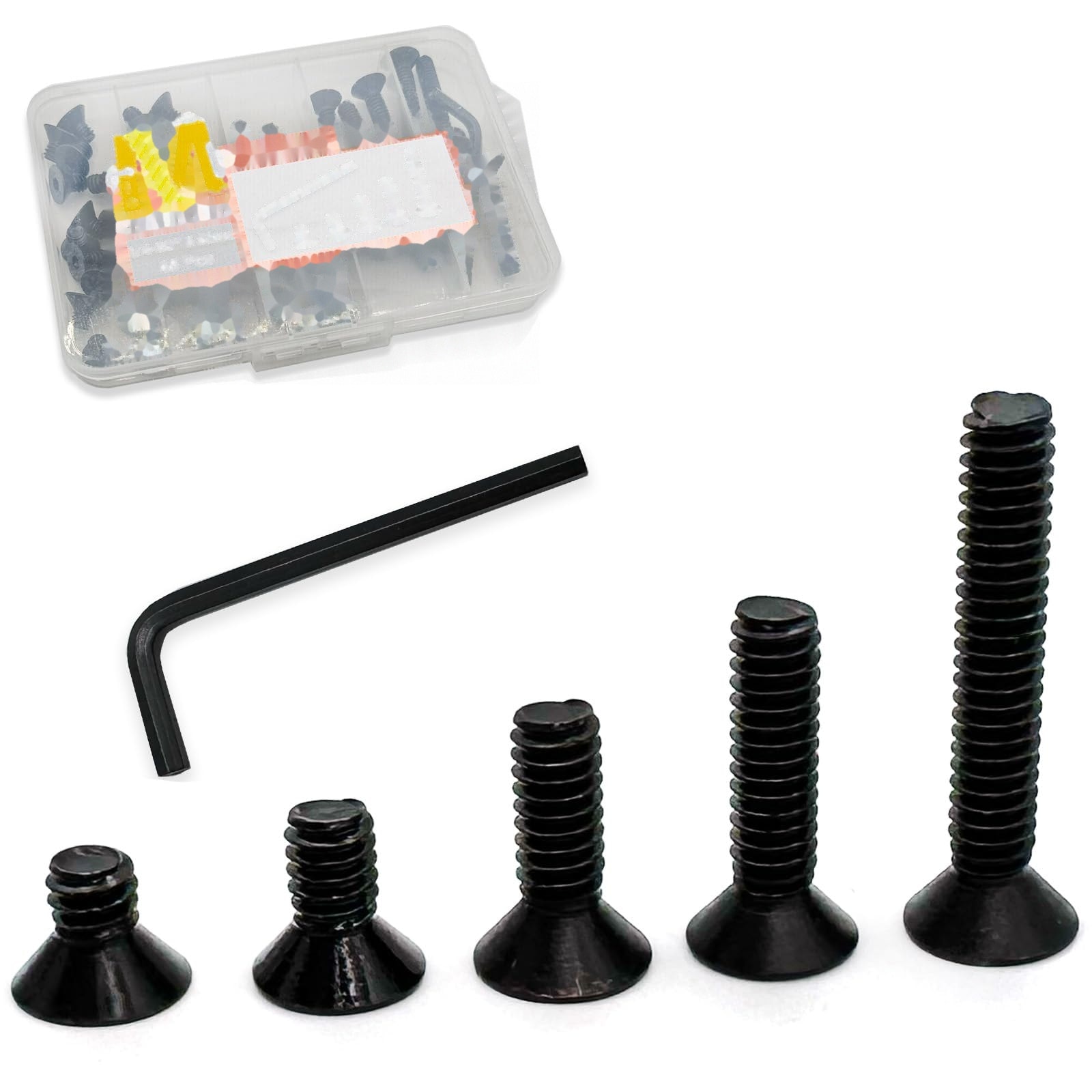 JVFCXXV  45pcs 1/4-20 Thread Diameter Five Sizes Flat Socket Head Cap Screws Assortment Kit with Allen Keys Black Grade Ten Point Nine Carbon