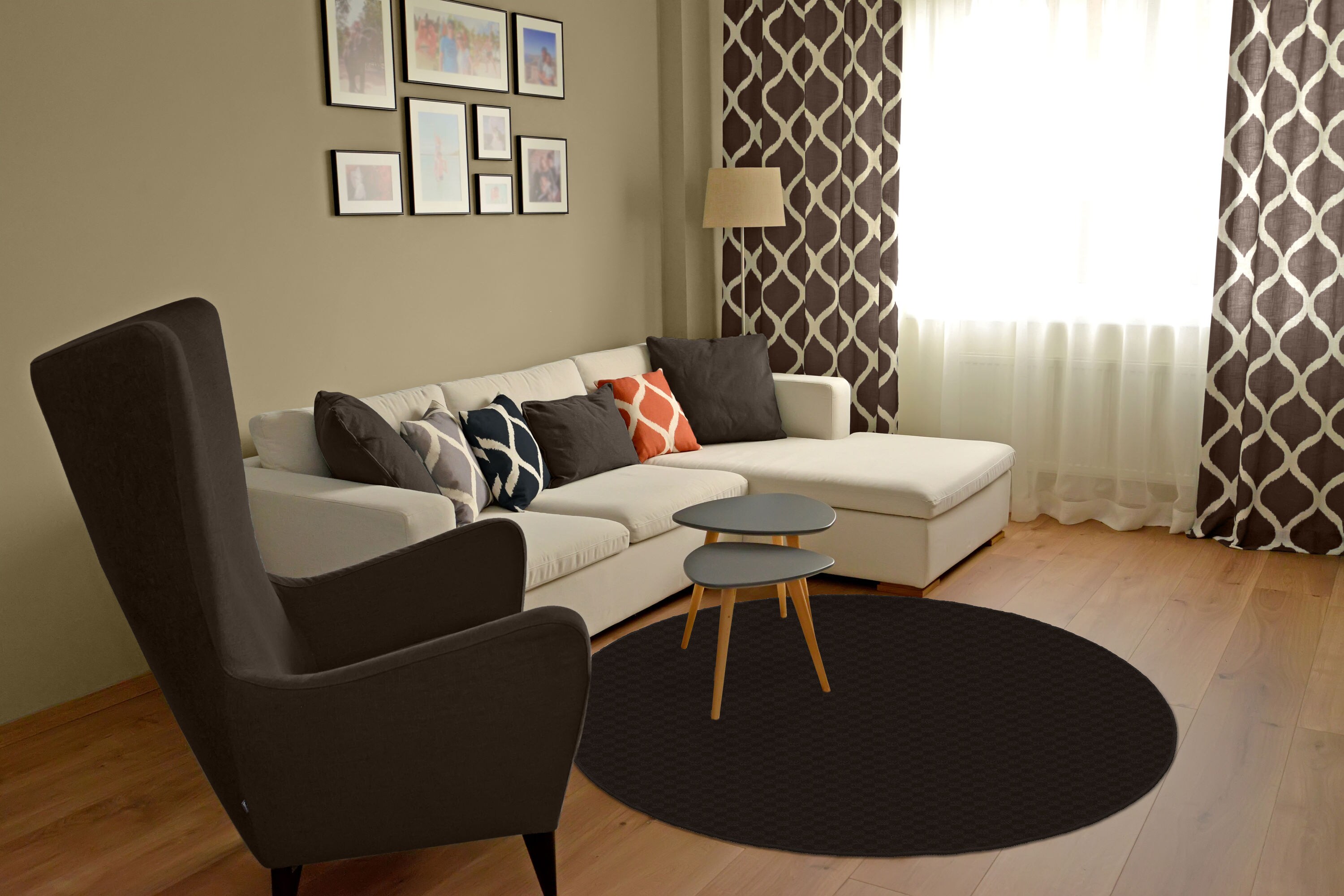 Garland Rug MA000N060R04 Medallion 5 x 5 (ft) Tufted Polypropylene Mocha Round Indoor Solid Lodge Area rug