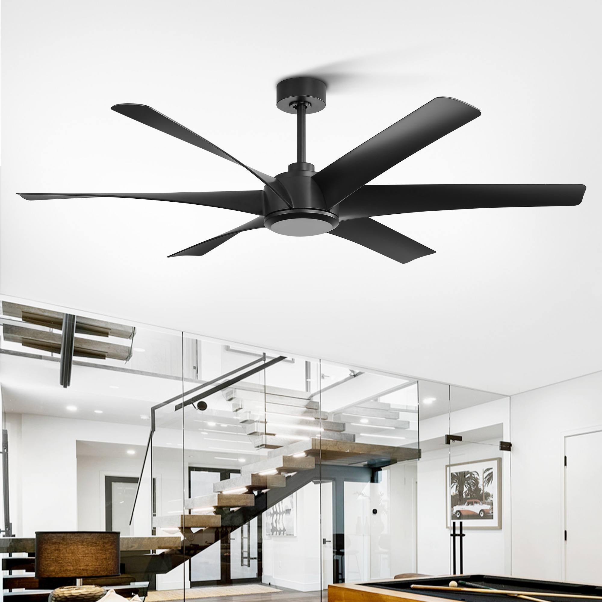Breezary 24023-AB-NL 65-in Black with Black Blades Ceiling Fan Without Light - Remote Included ( 6 -Blade )