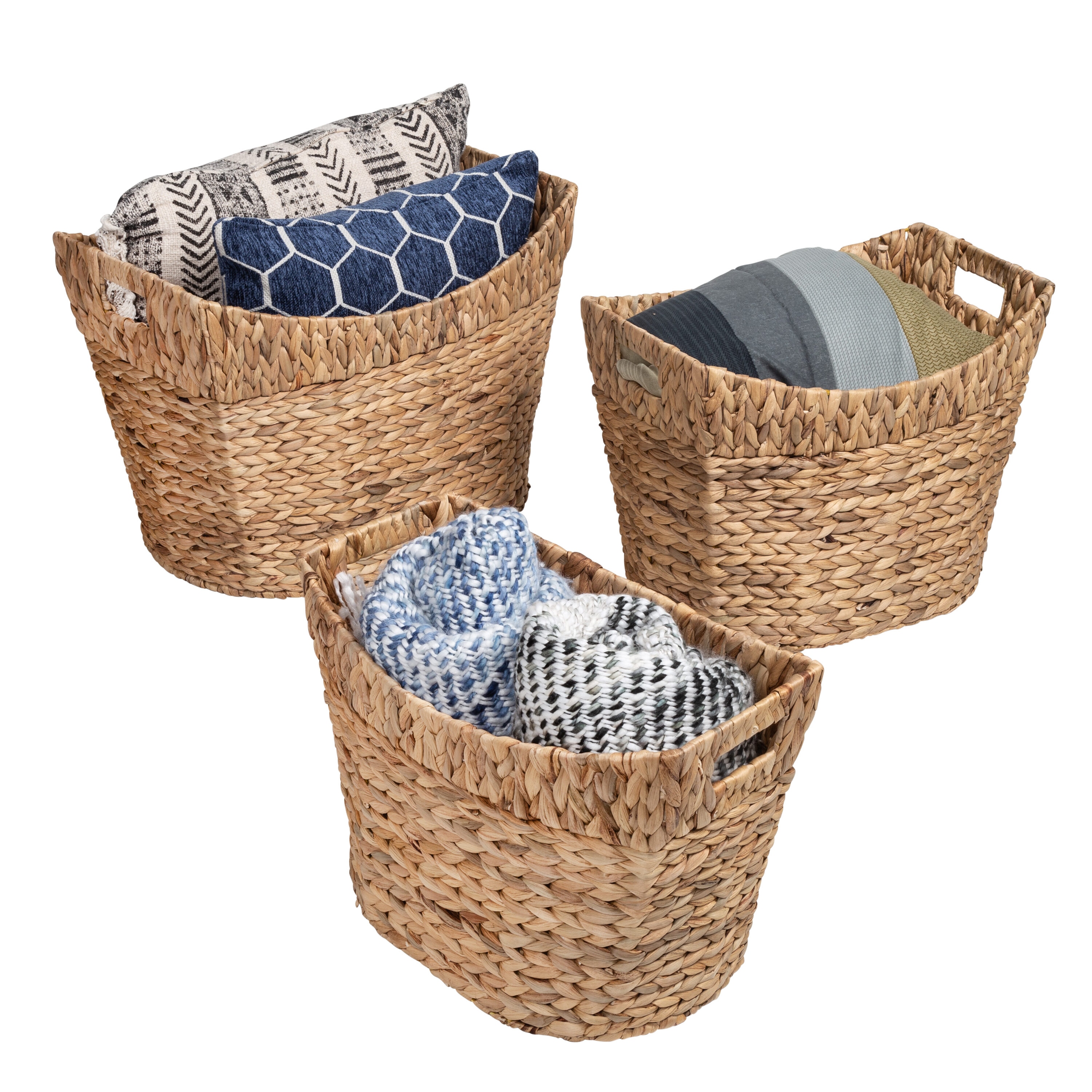 Eco-Friendly Natural Water Hyacinth 3-Piece Oval Storage Basket Set