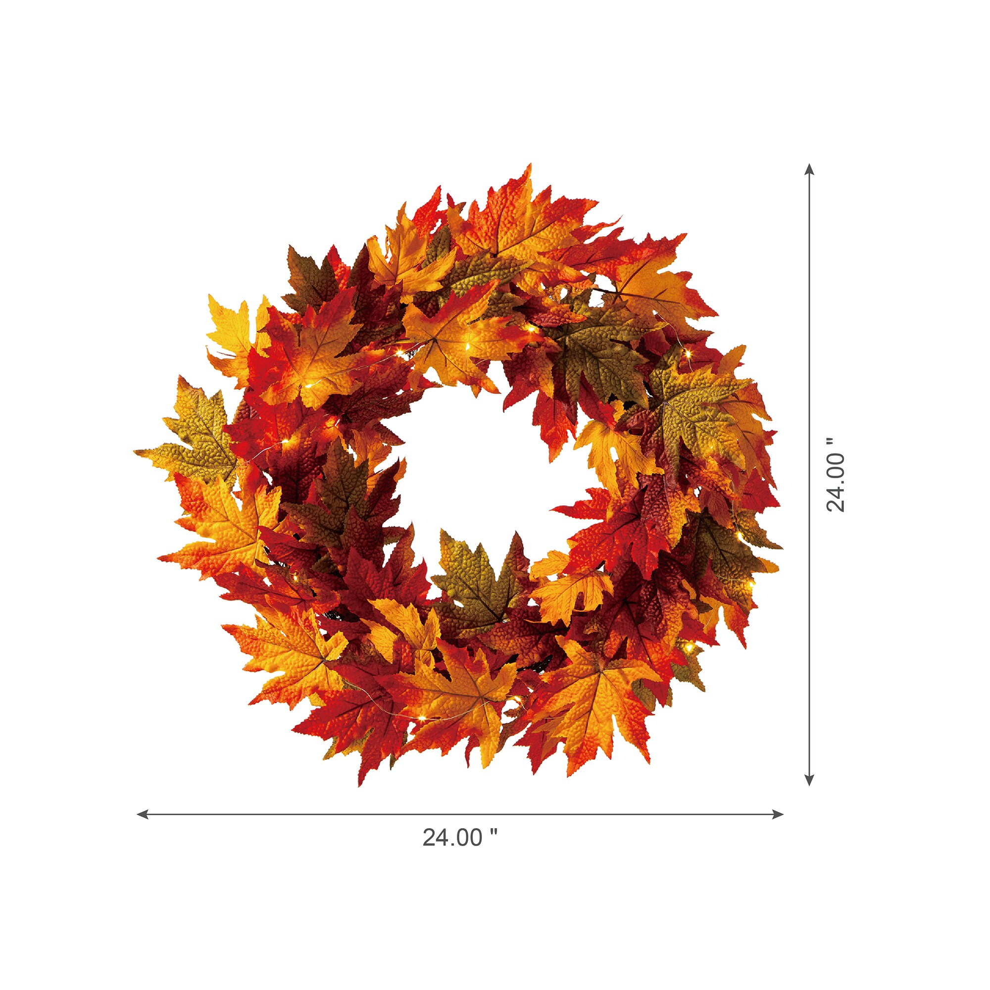 24" Lighted Fall Maple Leaves Front Door Wreath
