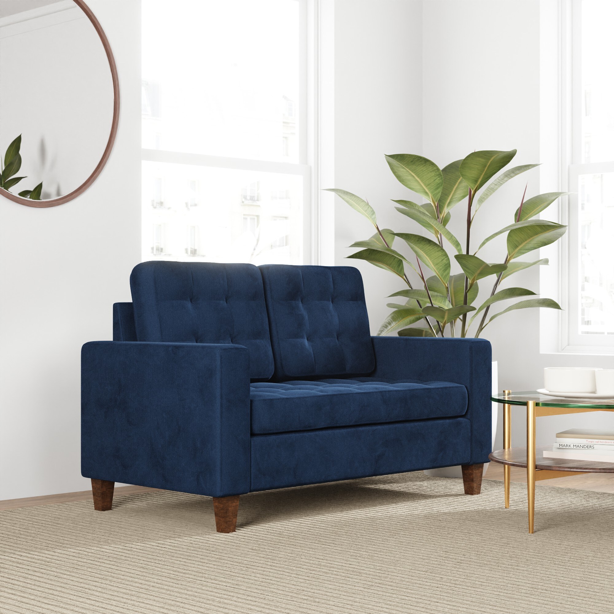 Brookside Brynn Velvet 53-in Midcentury Navy Velvet 2-seater Loveseat ...