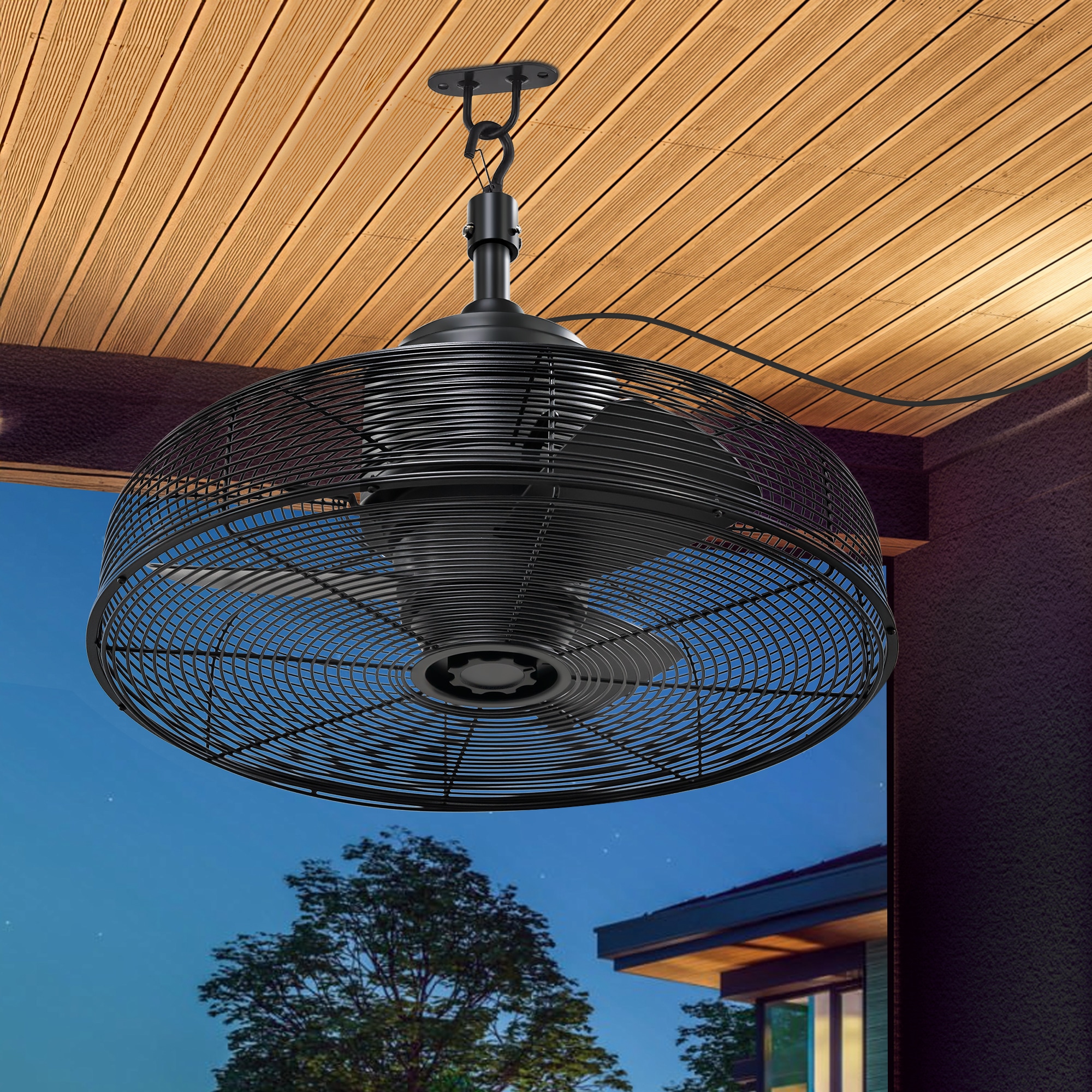 Breezary 36001-BK Weatherproof Corded 20-in Outdoor Wet-rated Black with ABS Black Blades Cage Plug-in Ceiling Fan Without Light ( 3 -Blade )