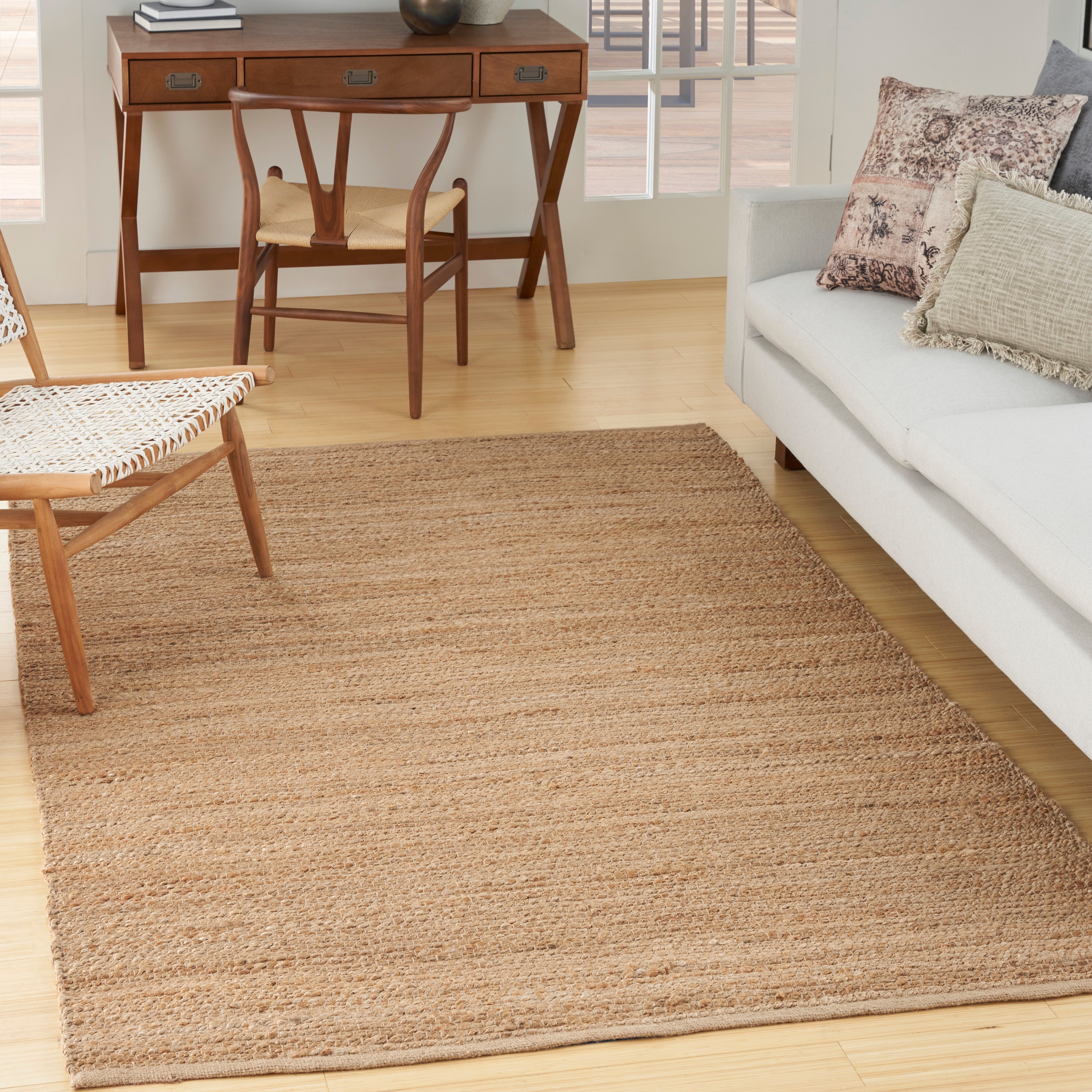 Nourison 099446130631 Natural Jute 6 x 9 (ft) Jute Natural Rectangular Indoor Solid Farmhouse/Cottage Area rug
