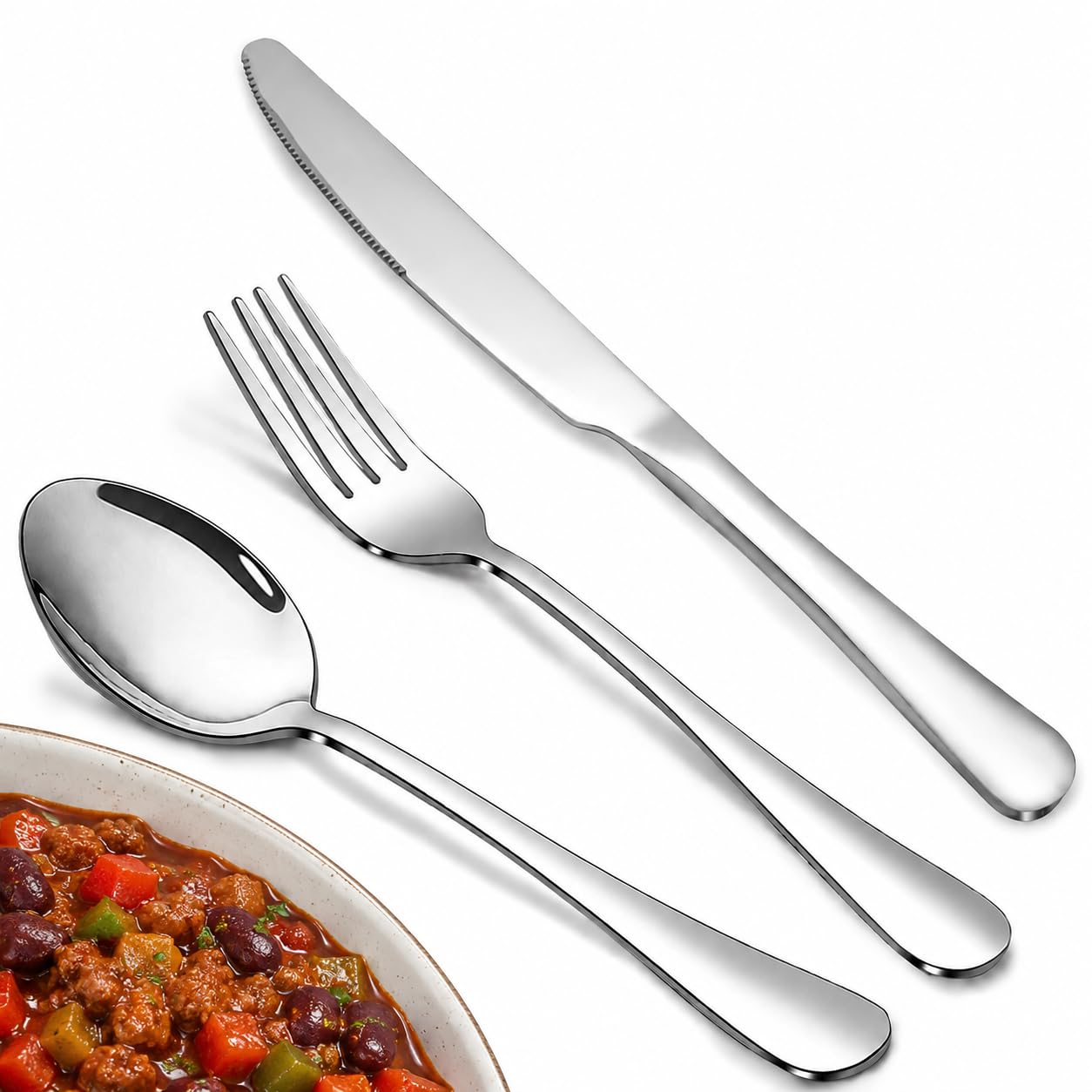 LILILIAN FMY  12-Piece Stainless Steel Silverware Set with Mirror Polished Knives Spoons and Forks for Home Kitchen and Restaurant