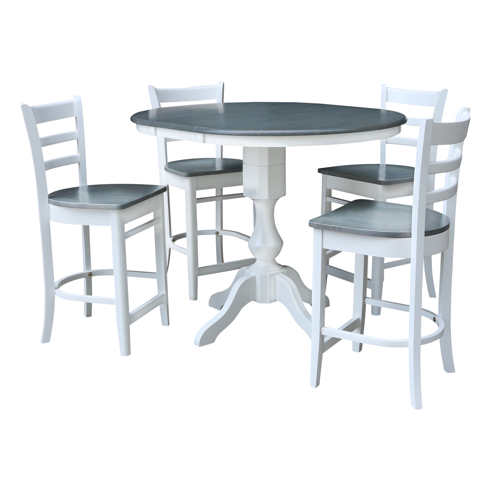 International Concepts K05-36RXT-11-S6172-4 White/Heather Gray Traditional Dining Room Set with Round Table ( Seats 4 )