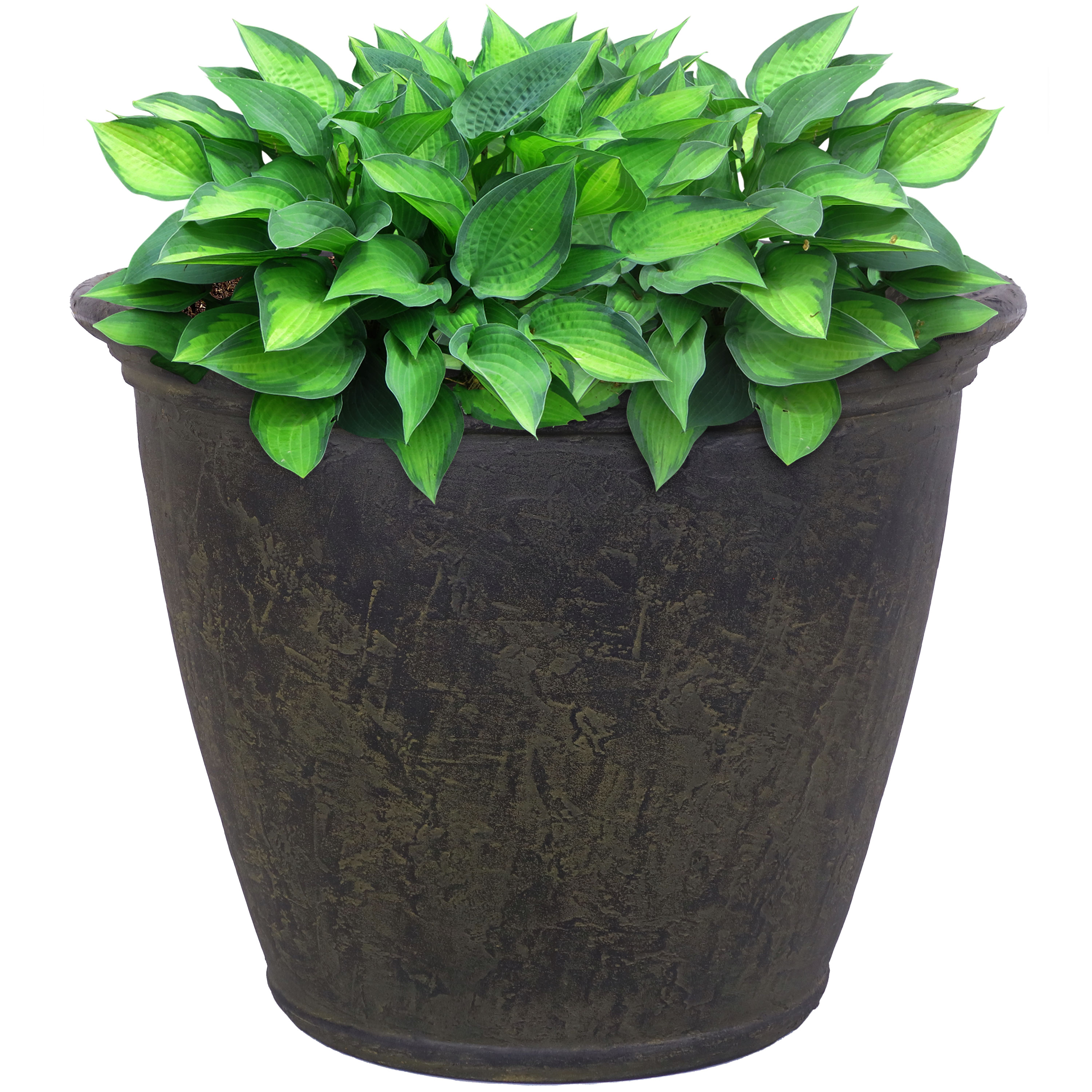 Sunnydaze Decor DG-789 Round 14.0-in W x 20-in H x 14-in D Brown Fiberglass Indoor/Outdoor Planter