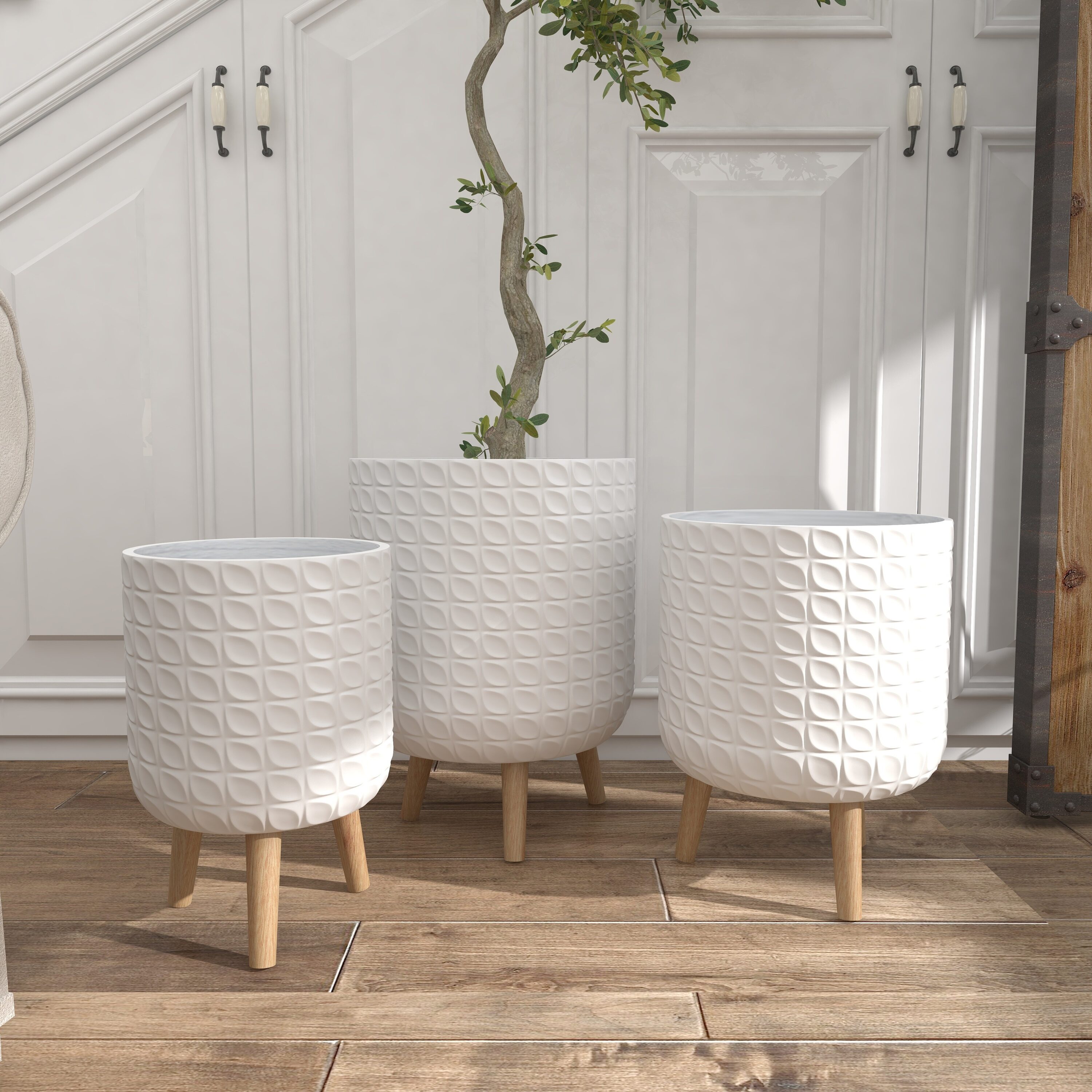 CosmoLiving by Cosmopolitan 2-Pack 16-in W x 17-in H White with Wooden Legs  Ceramic Contemporary/Modern Indoor/Outdoor Planter in the Pots & Planters  department at