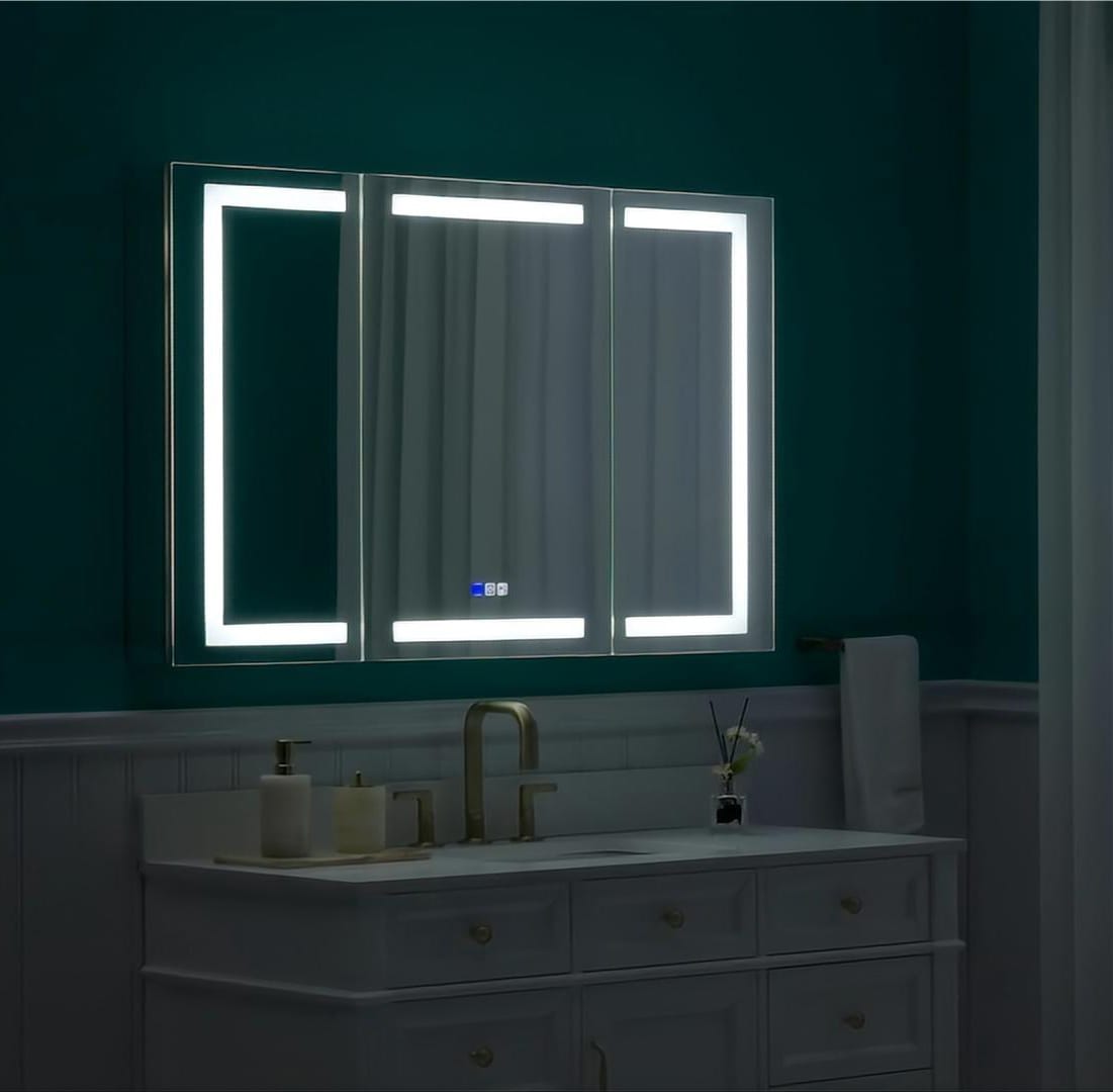 Forclover MEAL-NI4830 48-Inches x 30-Inches Lighted LED Fog Free Surface/Recessed Mount Silver Mirrored Rectangle Soft Close Medicine Cabinet with Outlet