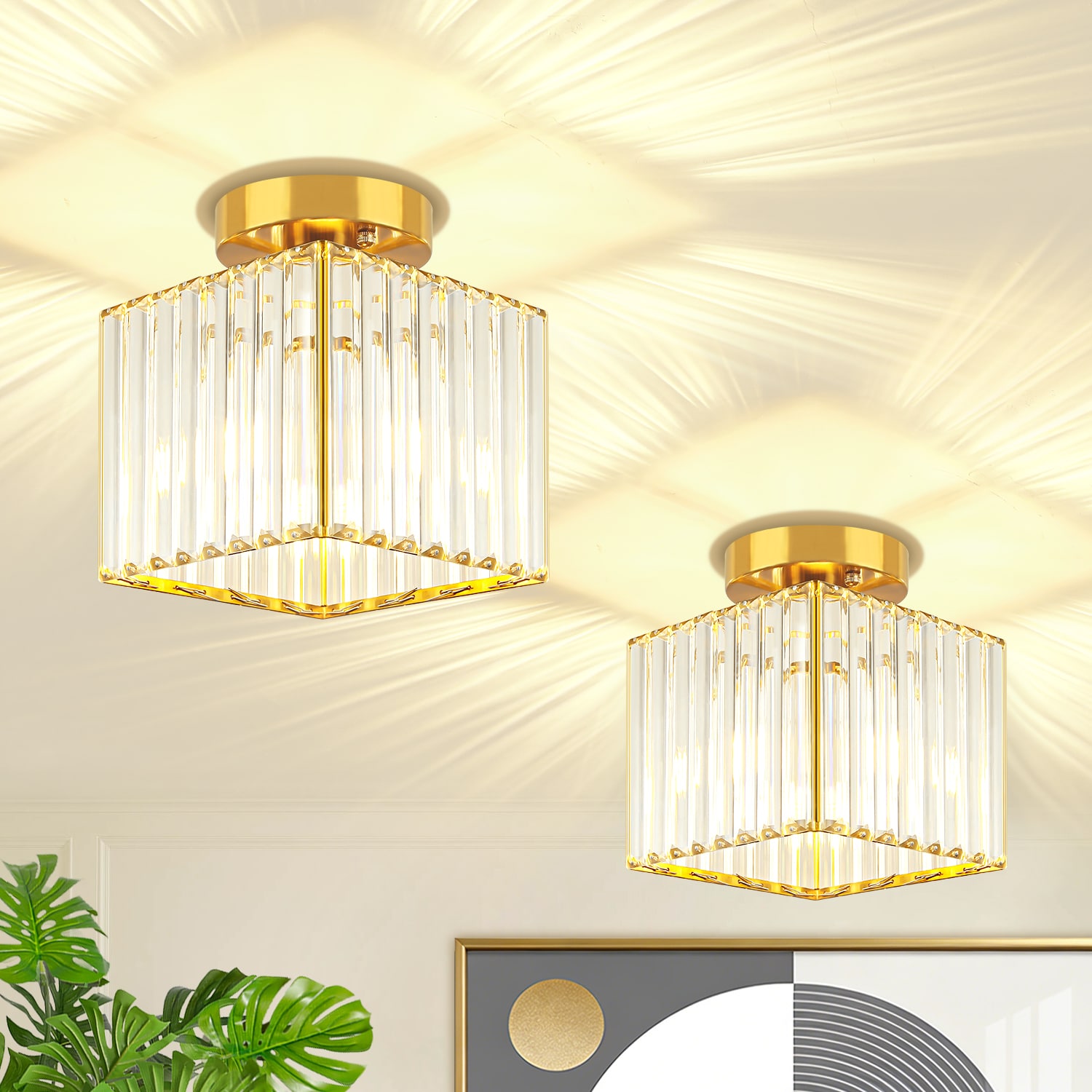 ZSMIHDOH 7.24-in Gold Indoor 1 -Light Semi-flush Mount Light with Clear Glass Crystal Shade
