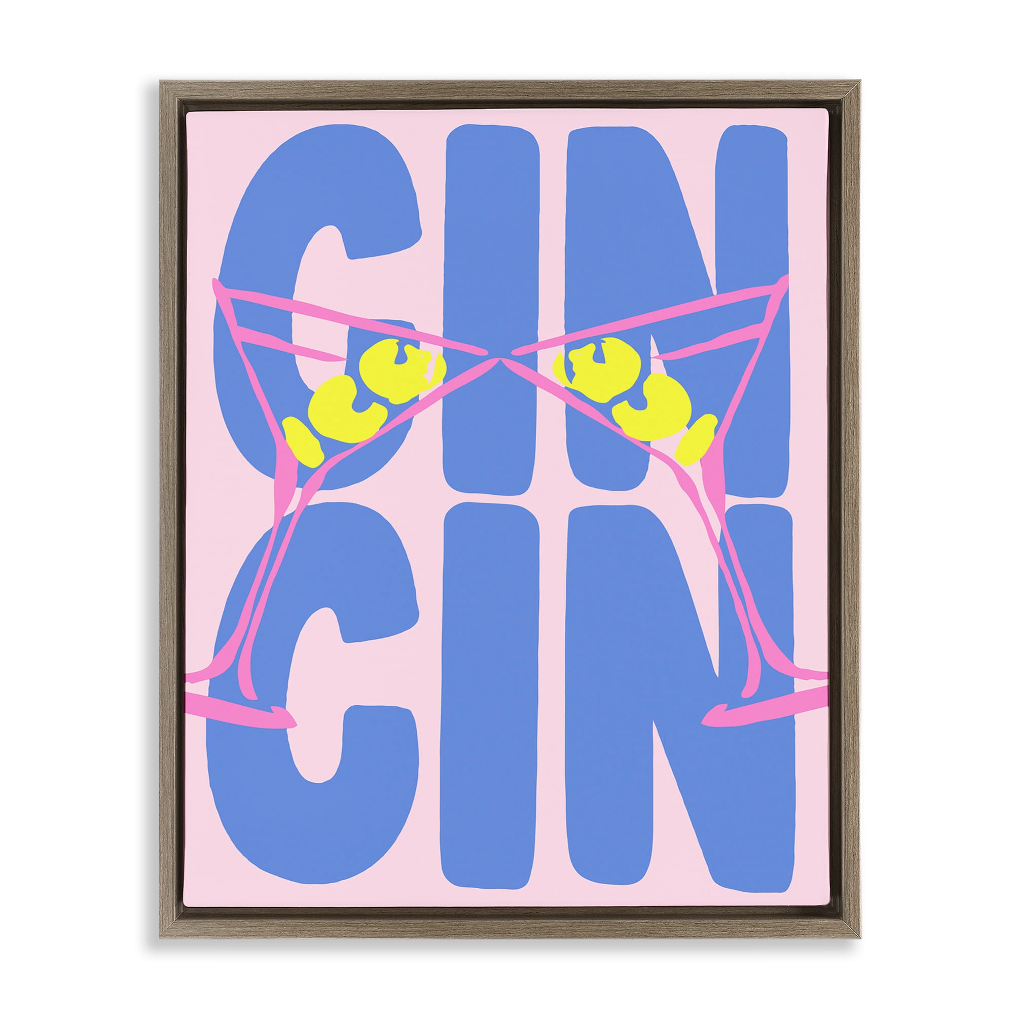 Stupell Industries BS-935-FFE-16X20 Pastel Cin Cin Cheers Brown Framed Floater Canvas Wall Art By House of Lulu 17 x 21