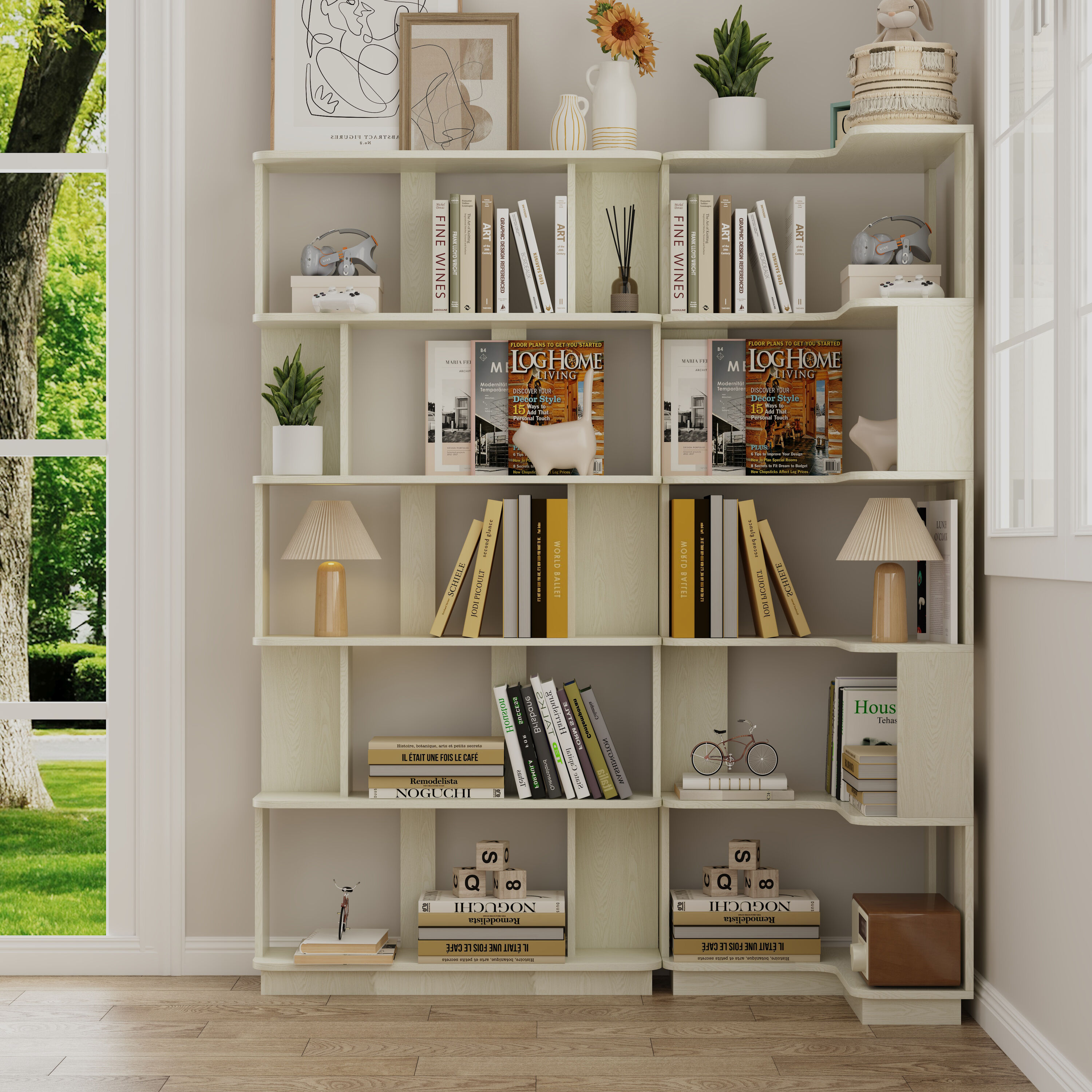 JUSHUA - Set Of 2 Free Combination Bookcase Space-Saving Corner Bookshelf 55 Cm And 80 Cm Length ...