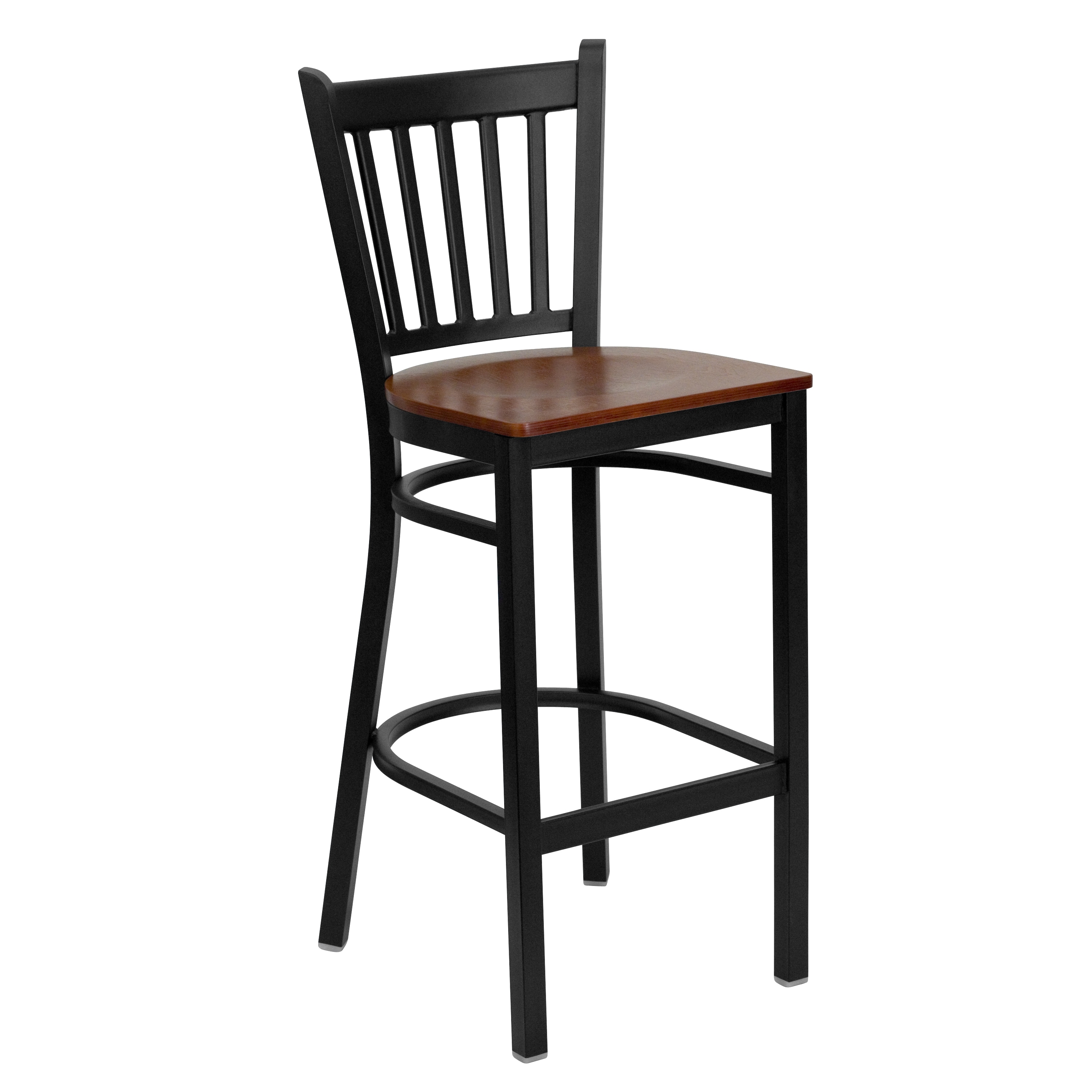Flash Furniture 847254010085 Cherry Wood Seat/Black Metal Frame 28.75-in H Bar height Square seat Metal Bar Stool and Back