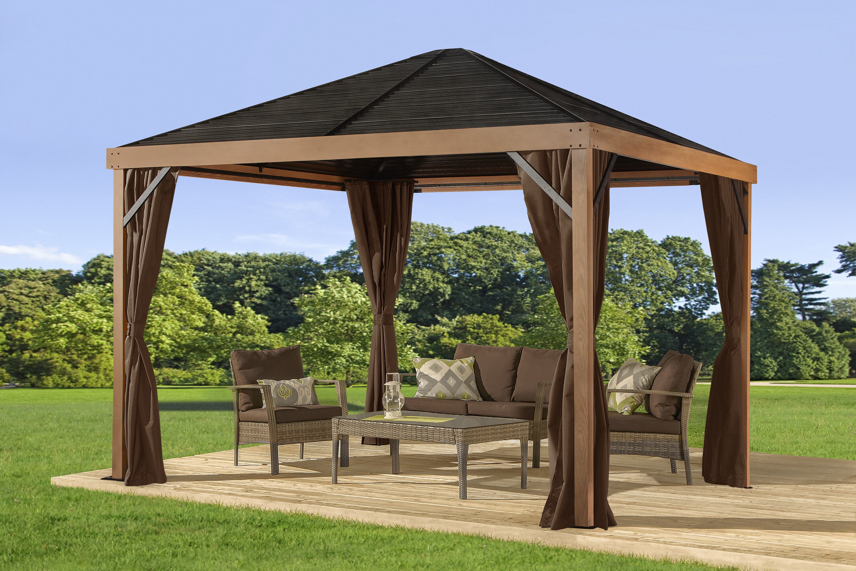 Brown Polyester Outdoor Gazebo Curtains Set