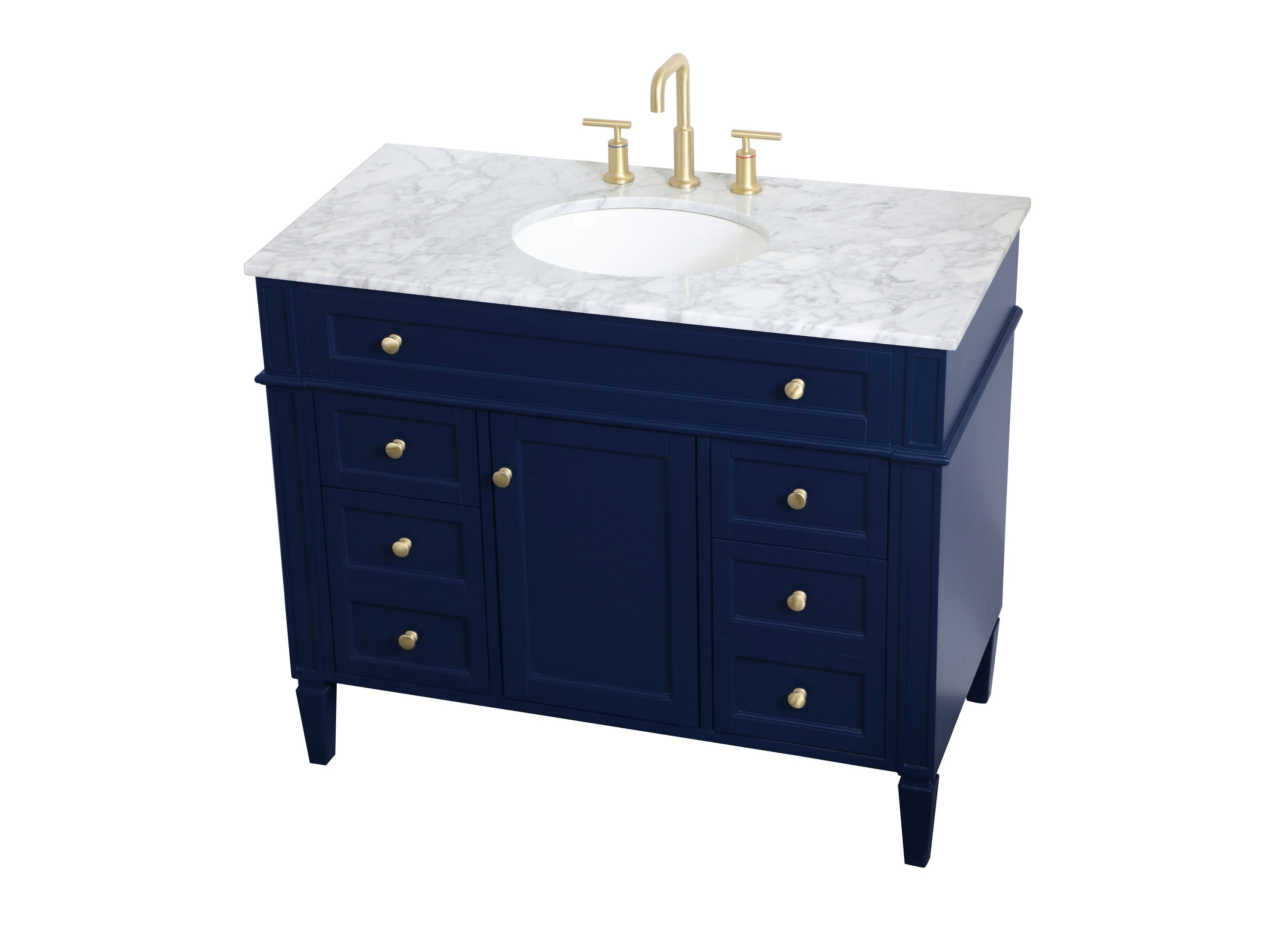 Blue Solid Wood MDF Marble Single Bathroom Vanity with Gold Hardware