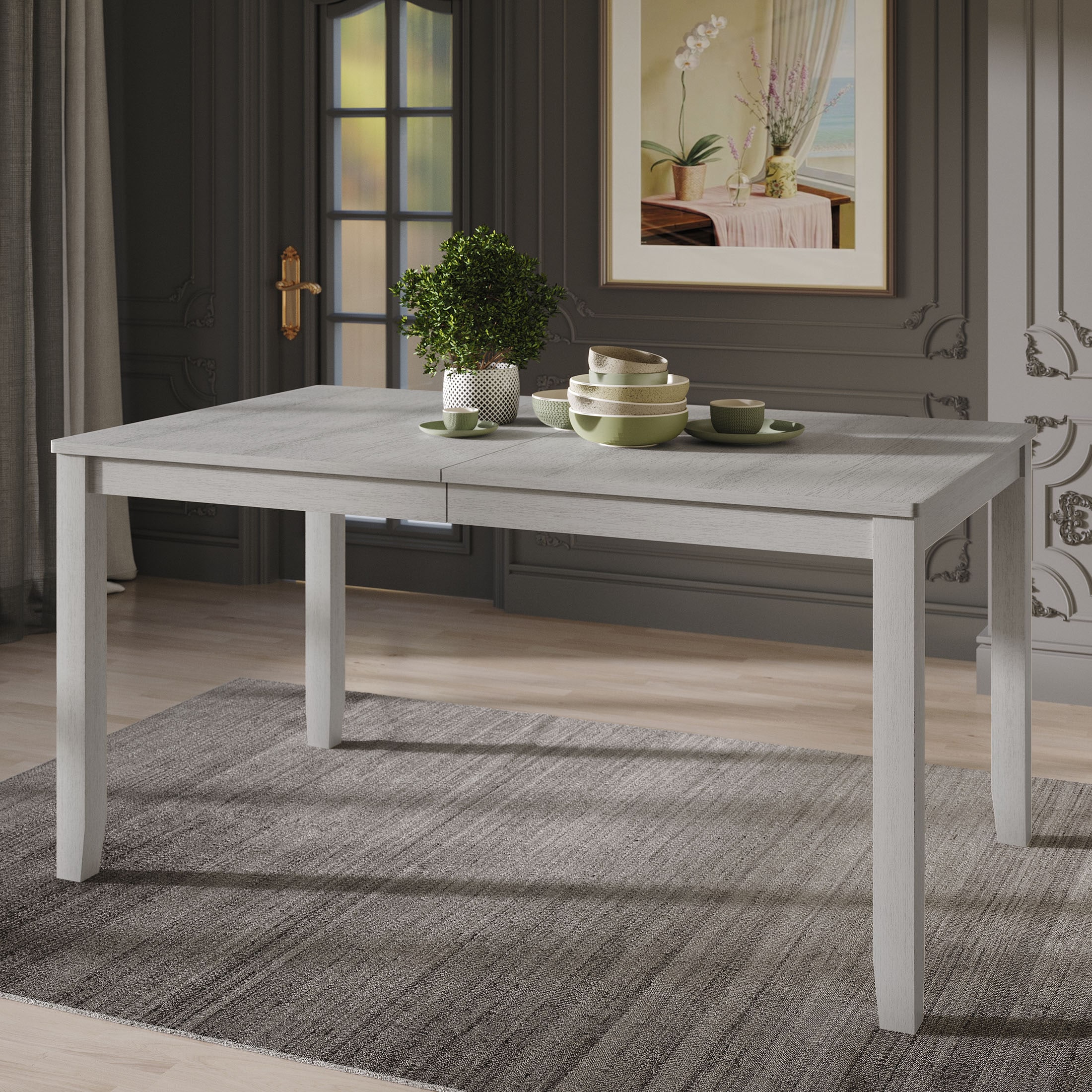 CasePiece C3071T59-WT-WD White Casual Dining Table, Wood veneer with White Wood 30.12-in H