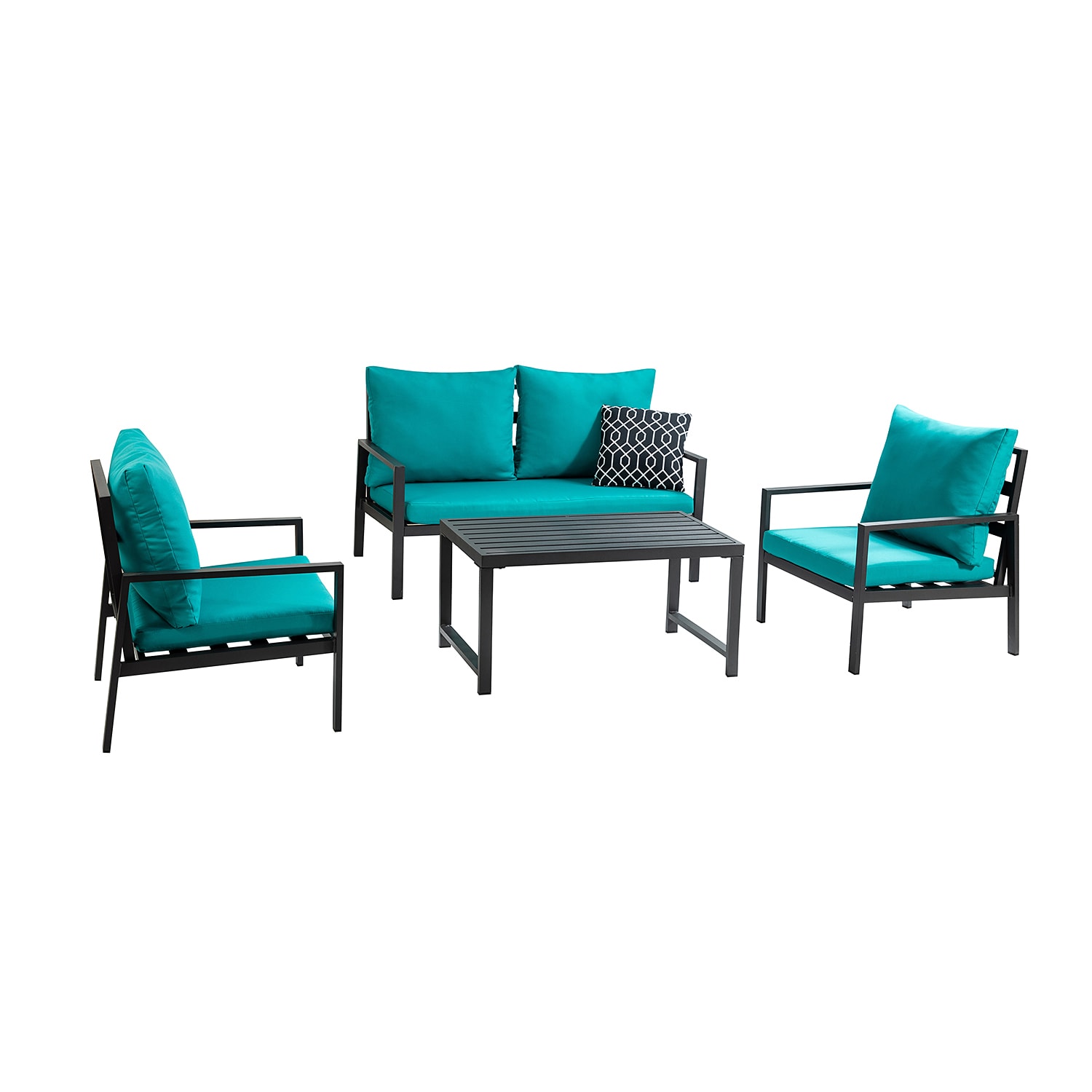 Flynama YC-V-L0169-TEAL 4-Piece Outdoor Conversation Aluminum Sofa Sets with Beige Cushions